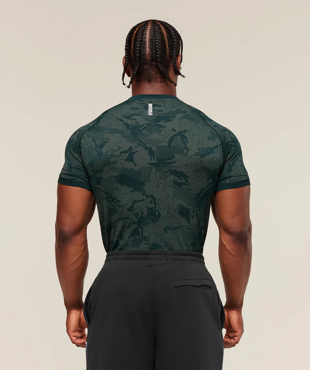 Gymshark Geo Seamless T-Shirt 'Deep Petrol Blue/Unit Green'