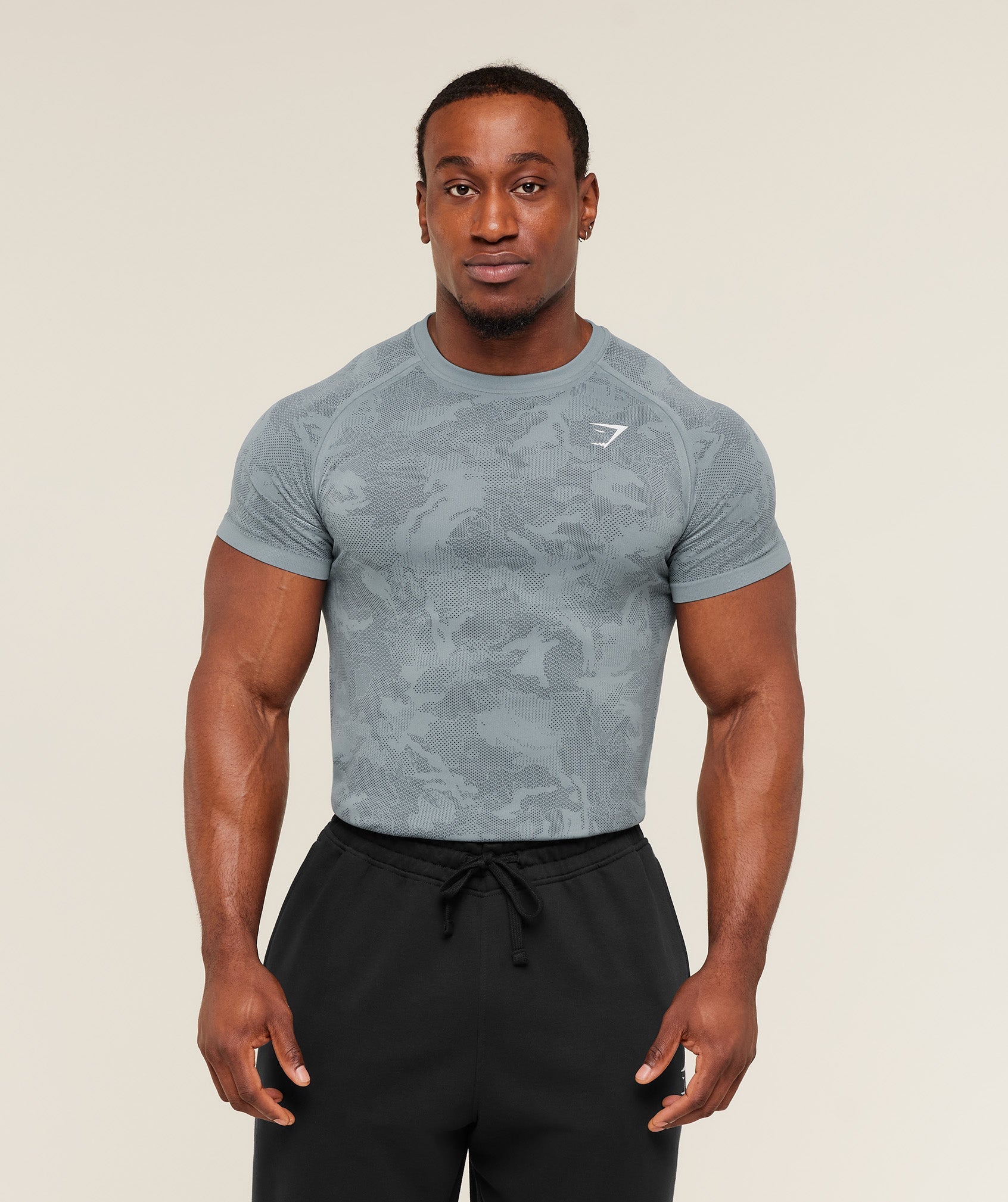 Gymshark Geo Seamless T-Shirt 'Storm Blue Stealth Blue'