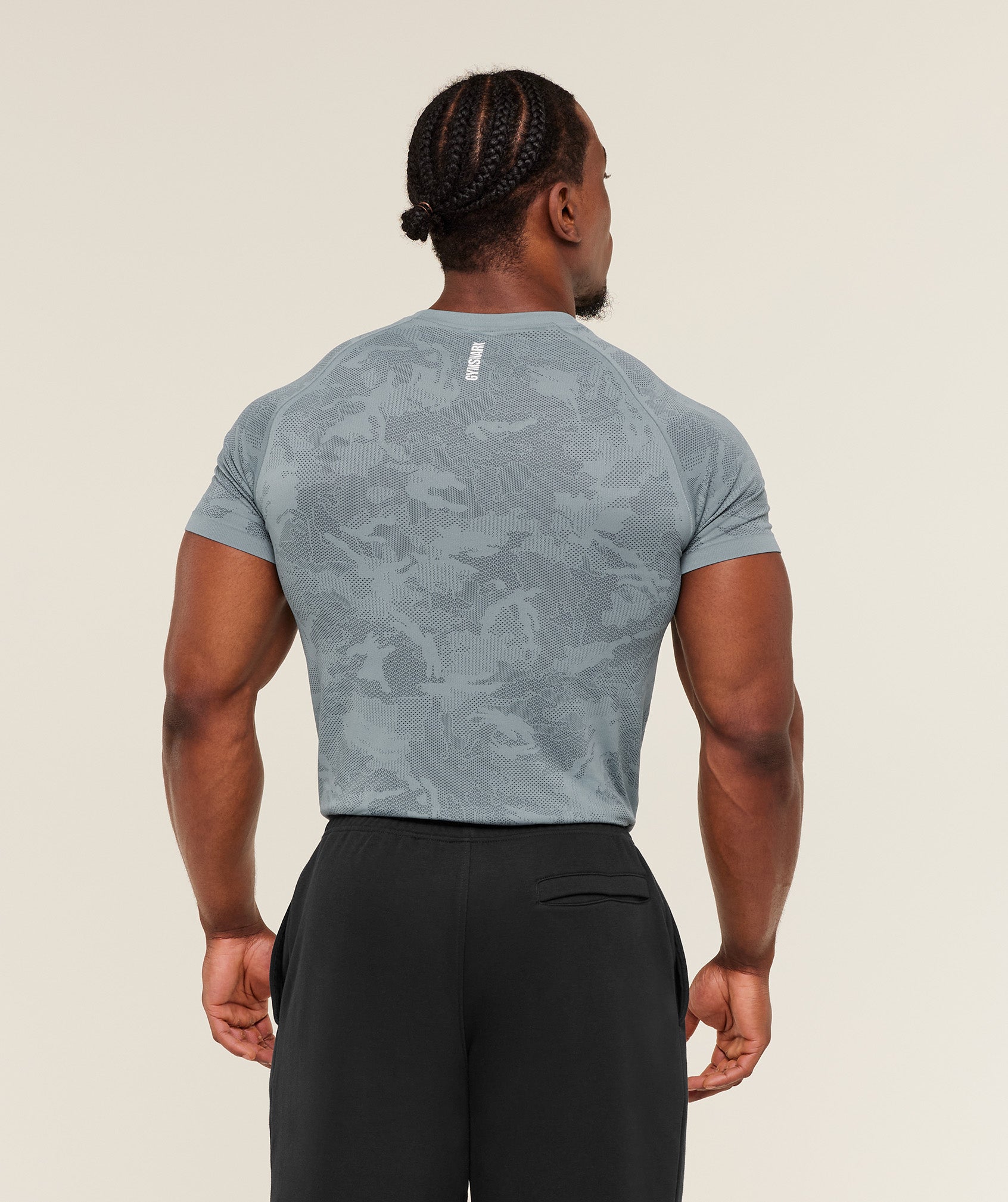 Gymshark Geo Seamless T-Shirt 'Storm Blue Stealth Blue'