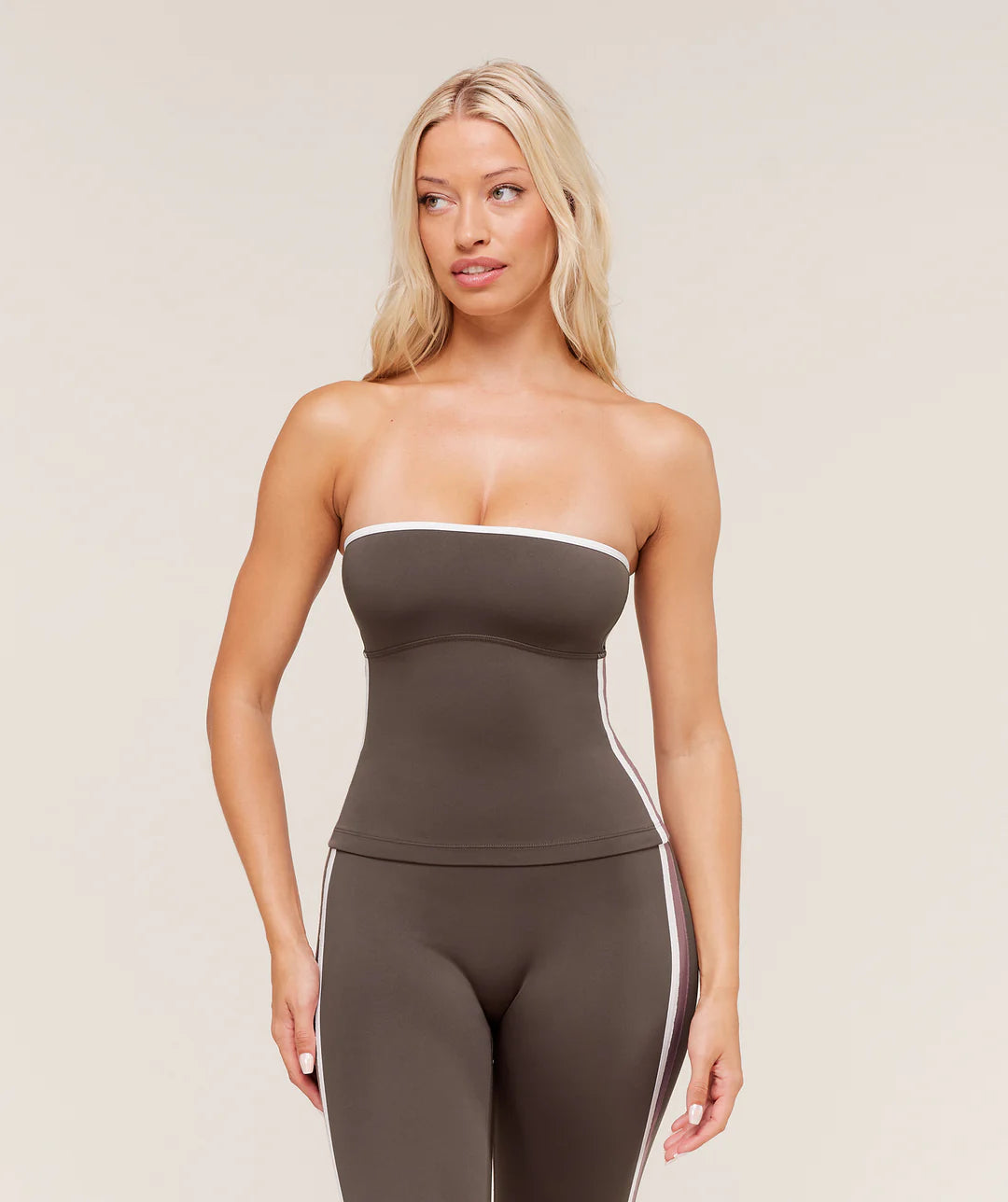 Gymshark Piping Bandeau With Shelf - Walnut Brown/Chestnut Pink/Soft White