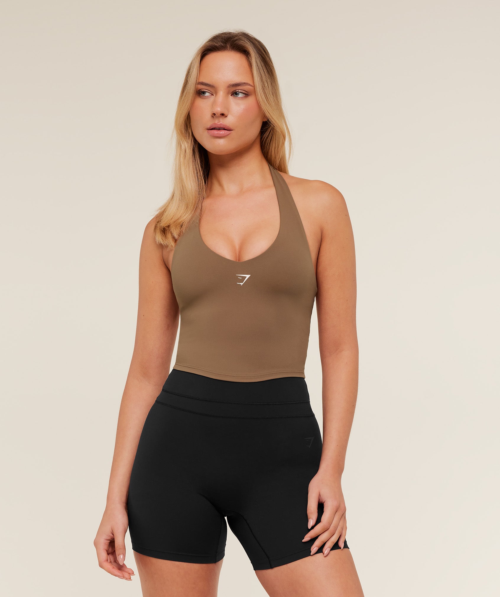 Gymshark Halter Neck Cami with Shelf 'Caramel Brown'