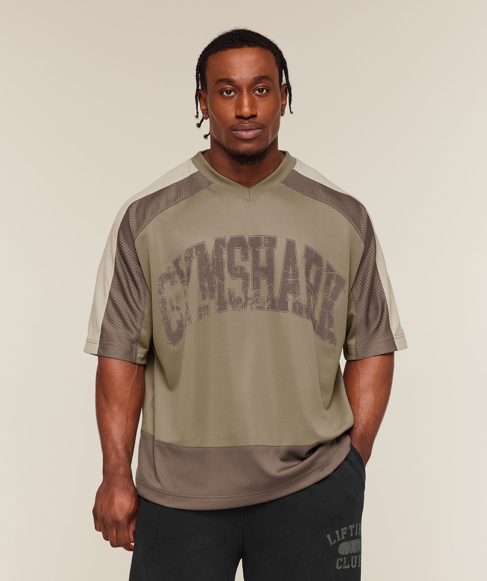 Gymshark Collective Mesh Wordmark Jersey 'Lifestyle Brown Soft Brown Pebble Grey'