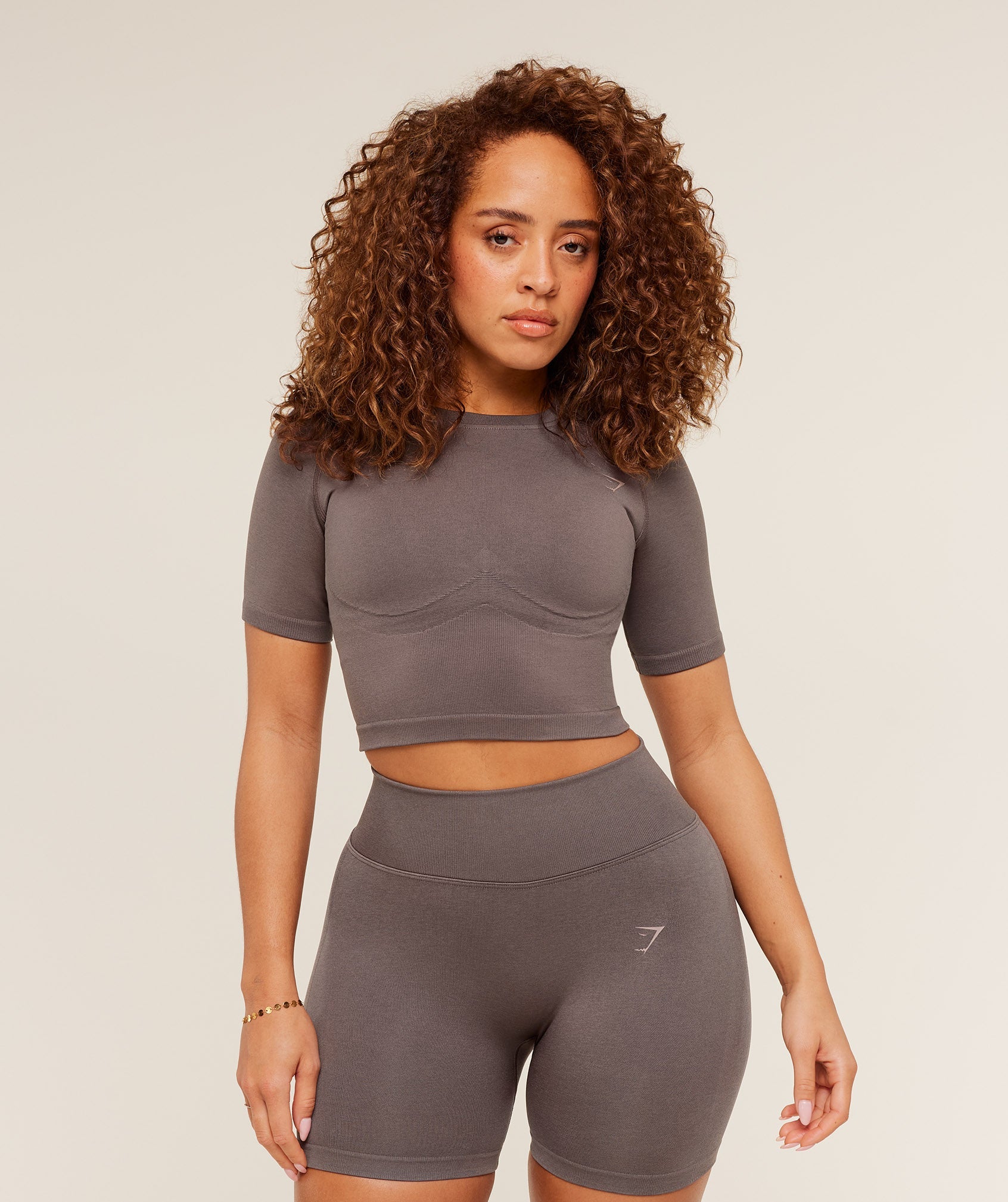 Gymshark Lift Seamless Short Sleeve Top 'Cool Brown'