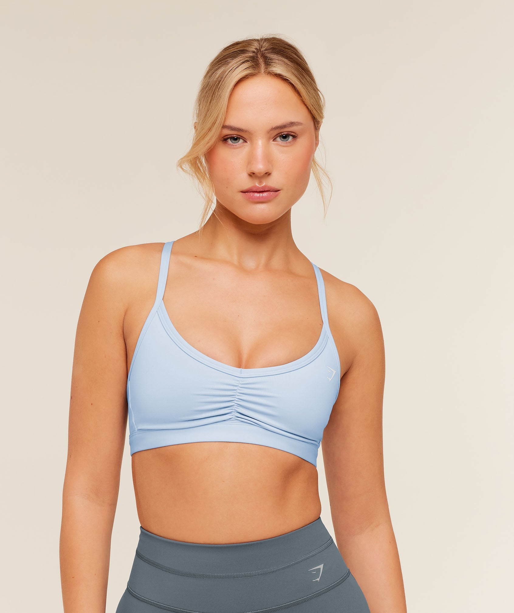Gymshark Ruched Strappy Sports Bra 'Chilled Blue'