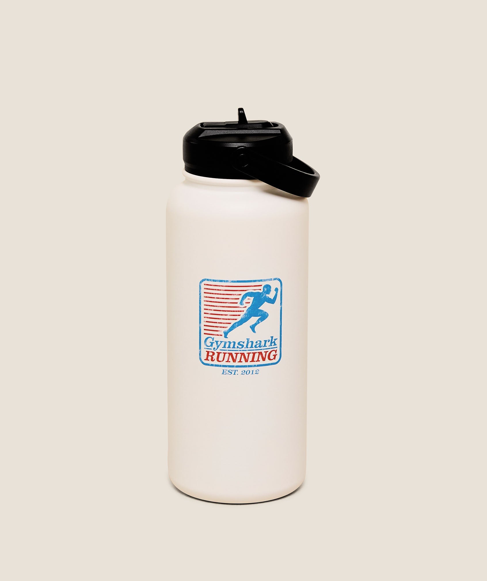 Gymshark Run Club Graphic Metal 1L w Straw Bottle 'GS Soft White'