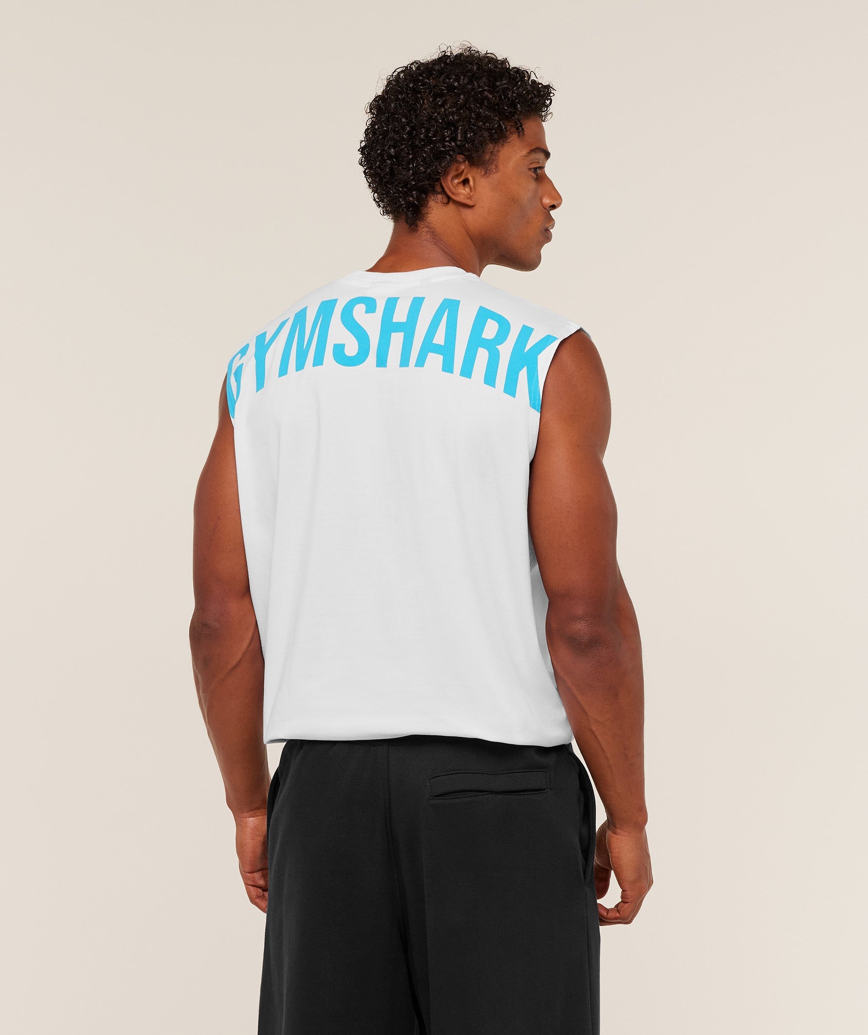 Gymshark Power Cut Off Tank 'GS White GS Brand Blue'
