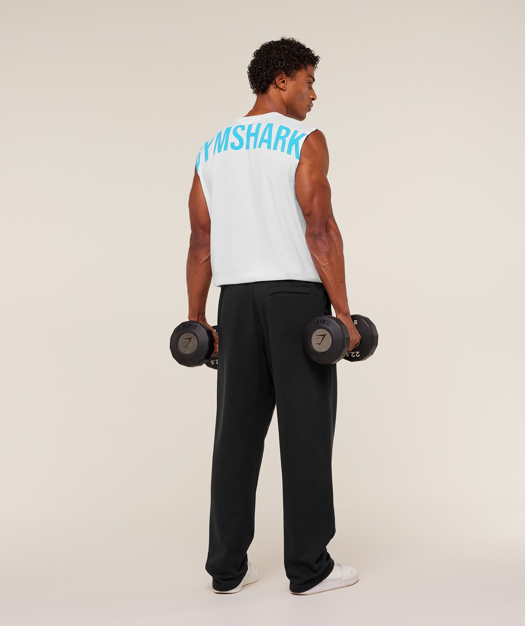 Gymshark Power Cut Off Tank 'GS White GS Brand Blue'
