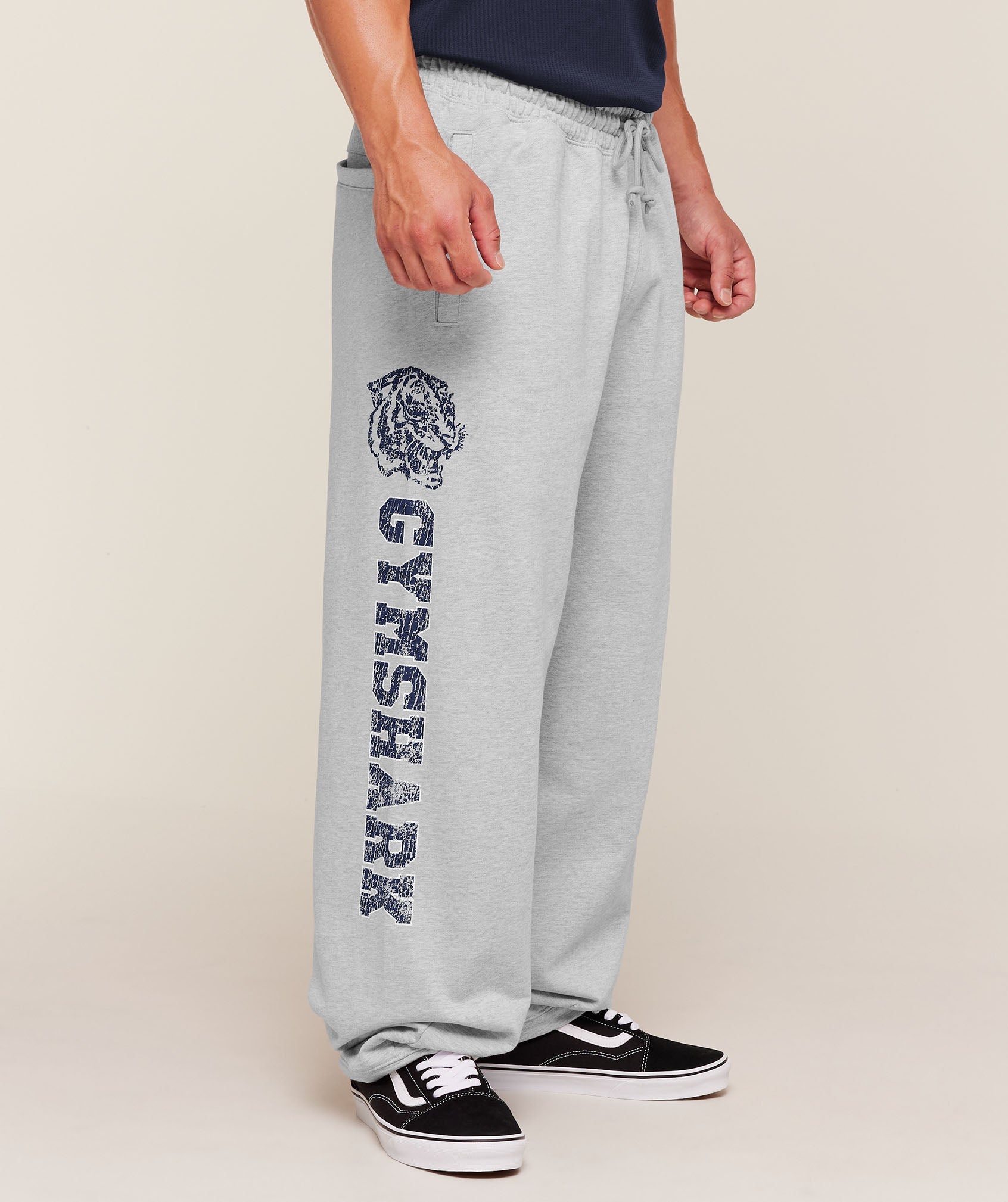 Gymshark Retro Collegiate Graphic Wide Leg Pants 'Bros Soft Grey Marl'