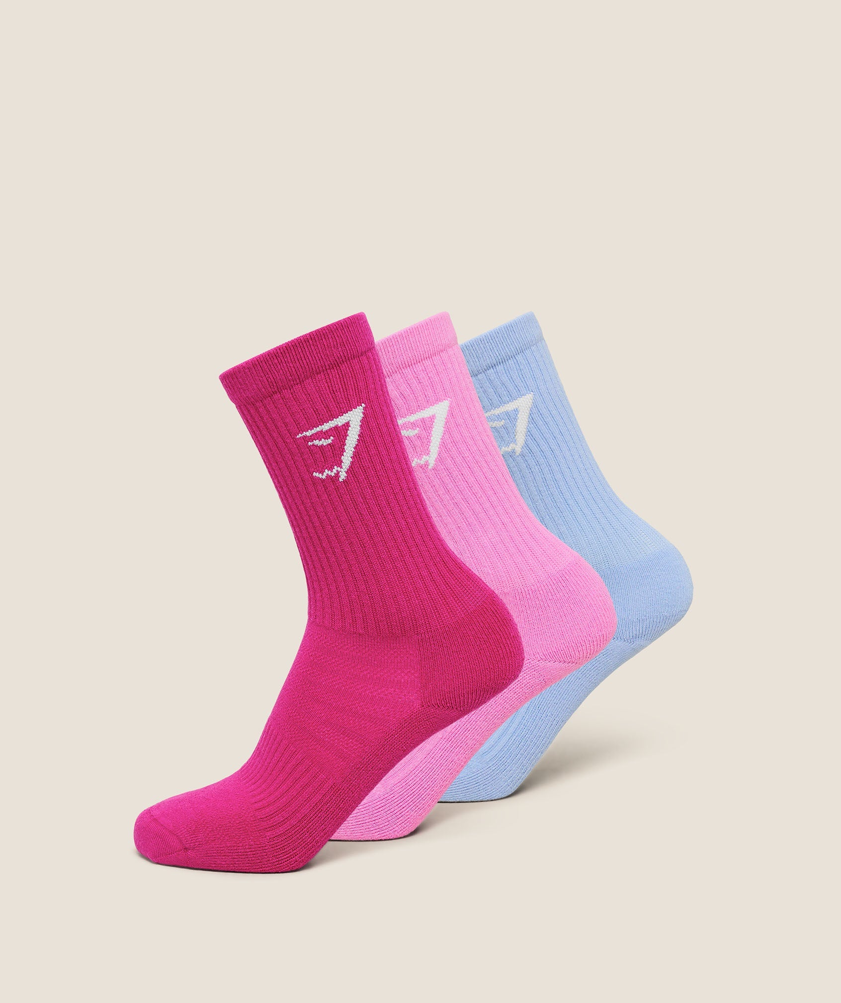 Gymshark Crew Socks 3PK 'Chilled Blue - Focus Pink - Super-Set Pink'