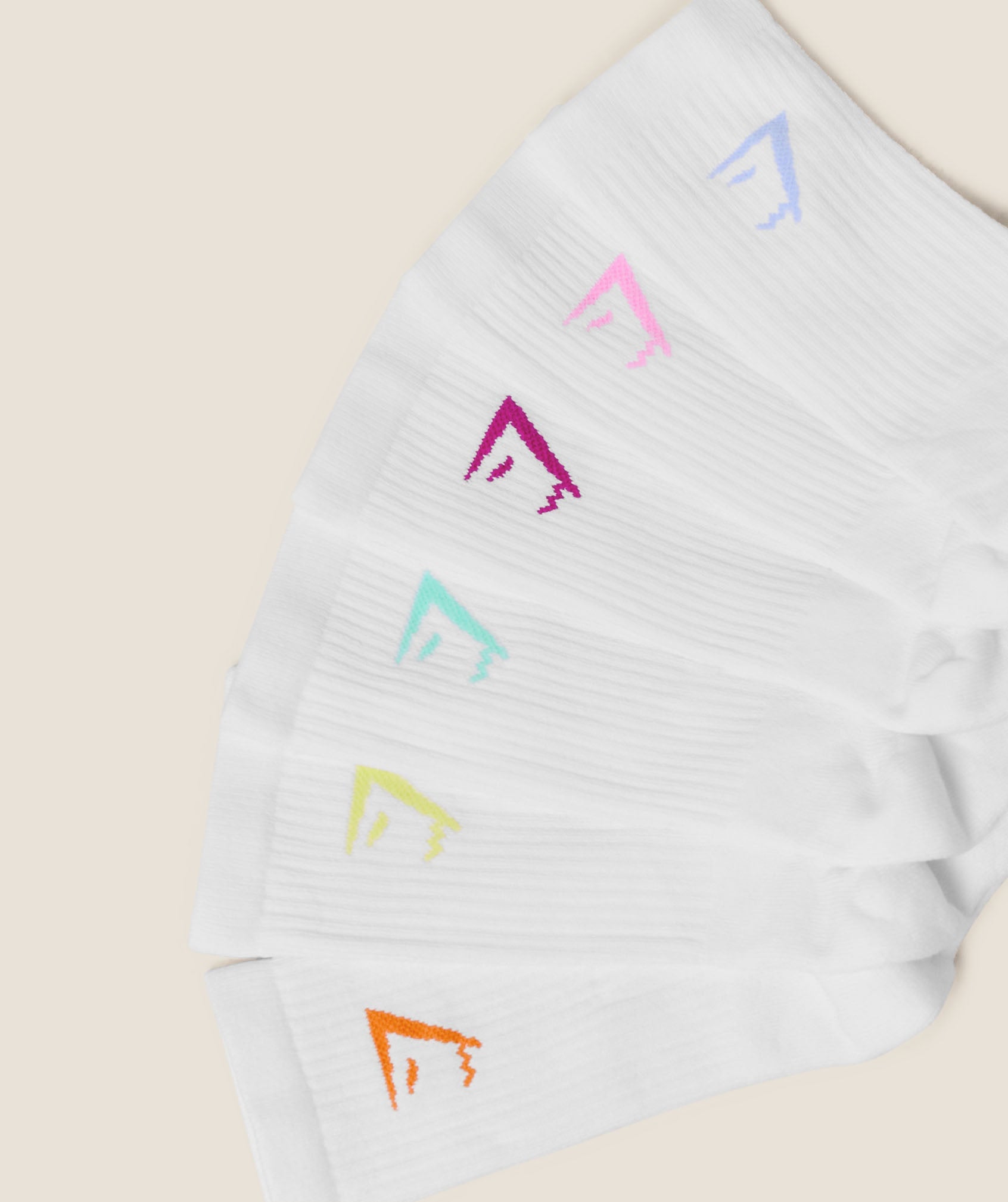 Gymshark Crew Socks 6pk 'White Chilled Blue Focus Pink Super-Set Pink Pop Turquoise Sorbet Yellow Dayglow Peach'