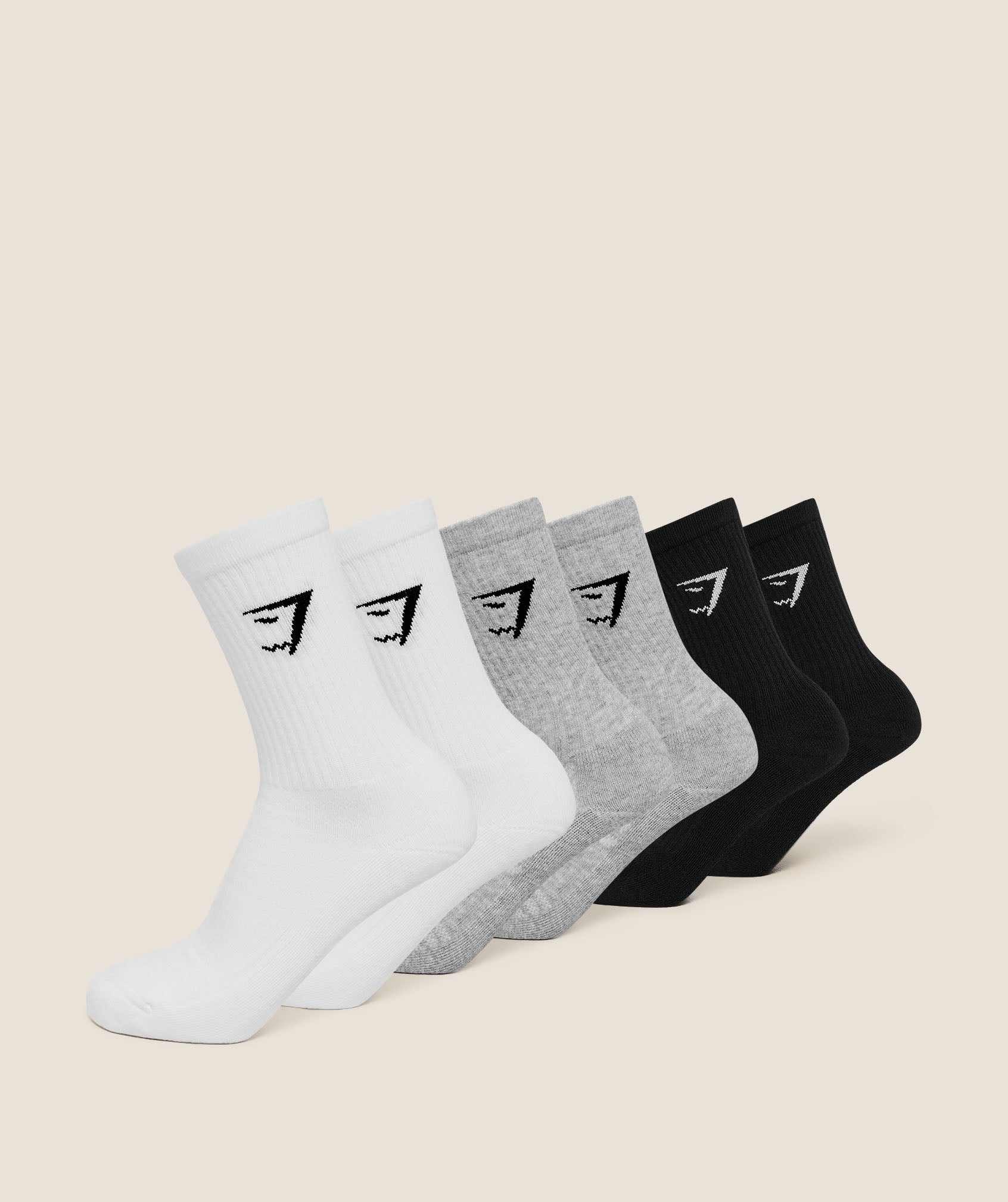Gymshark Crew Socks 6pk 'White Light Grey Core Marl Black'
