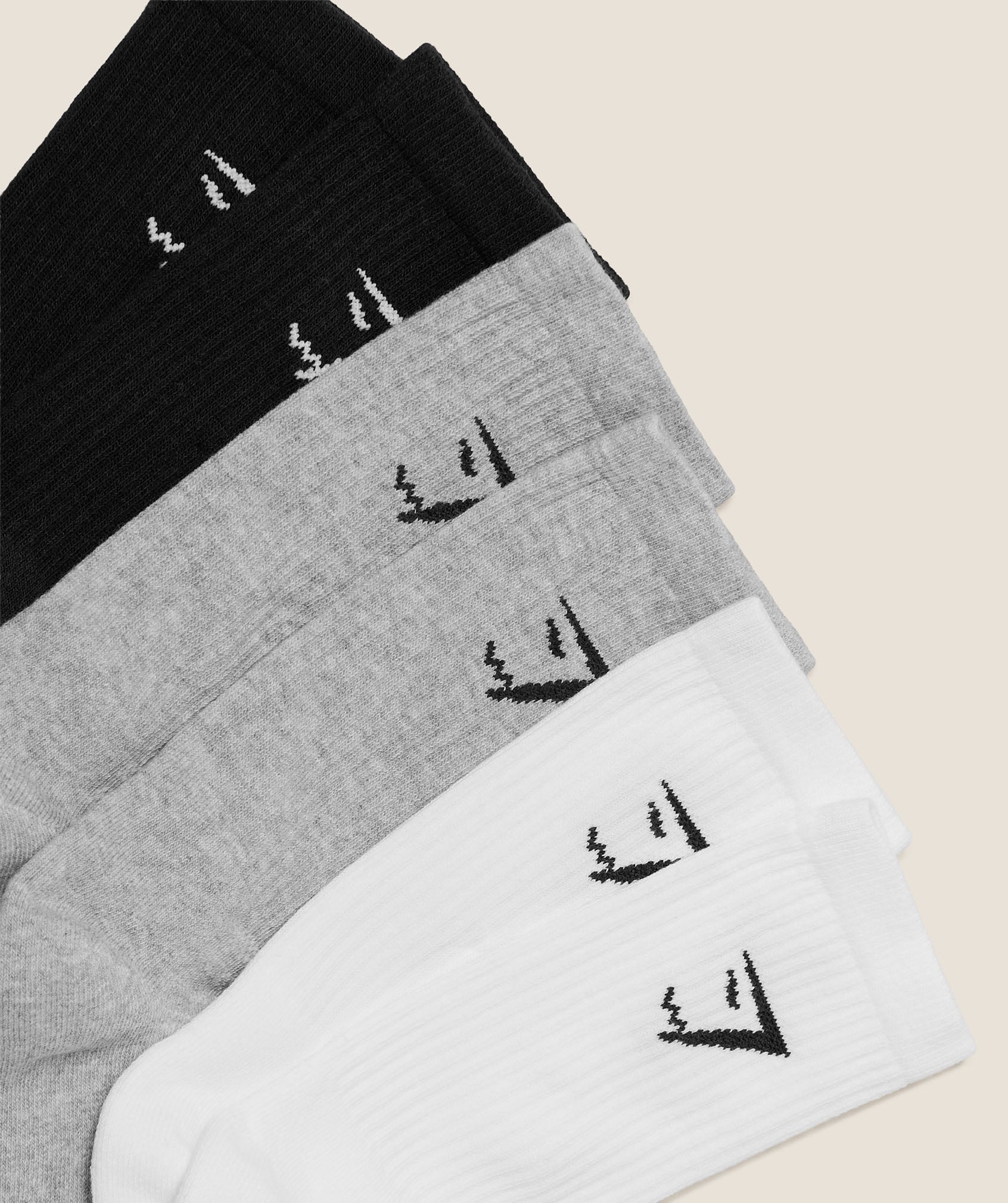 Gymshark Crew Socks 6pk 'White Light Grey Core Marl Black'