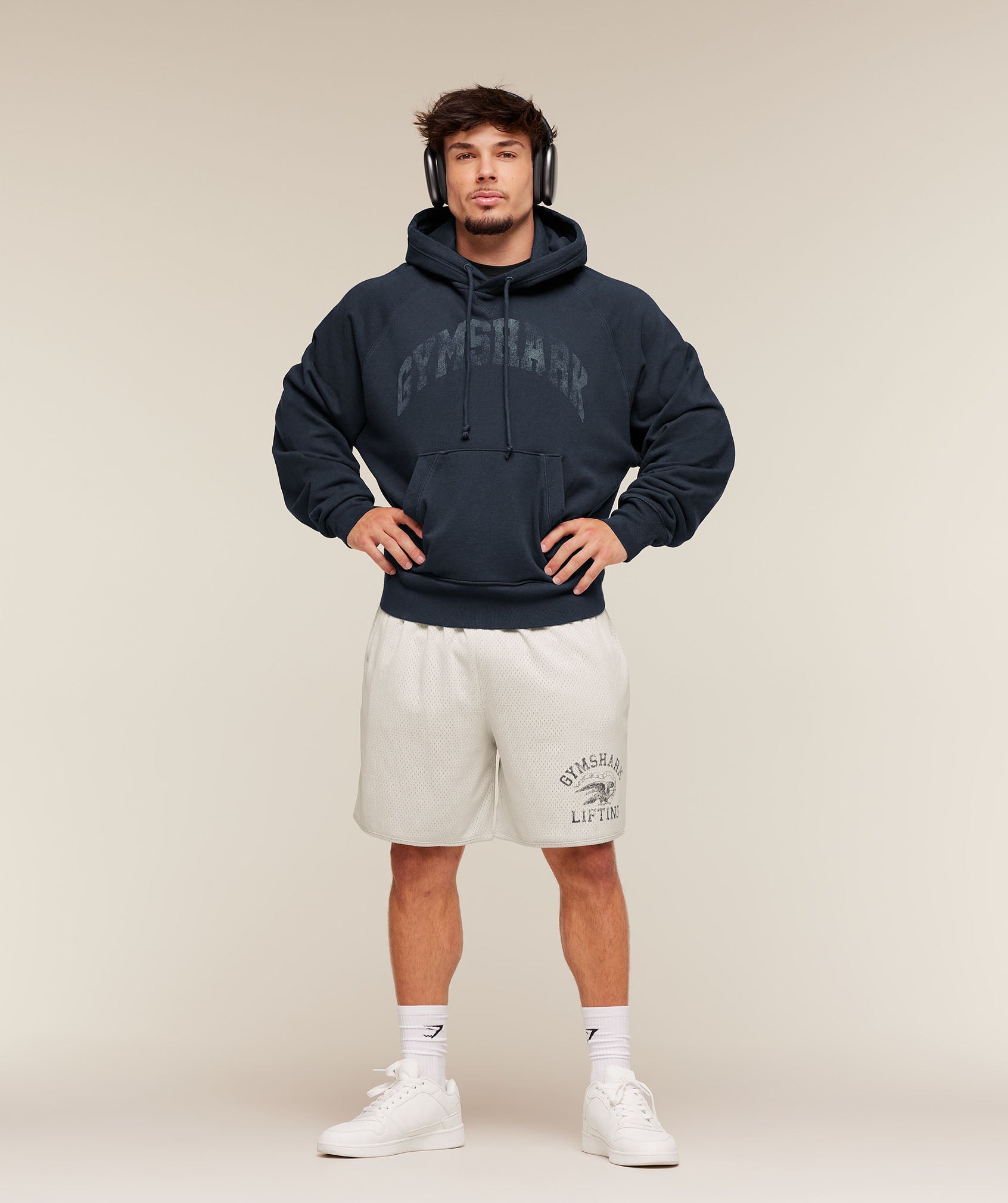 Gymshark Retro Collegiate Graphic Hoodie 'Heavy Blue'