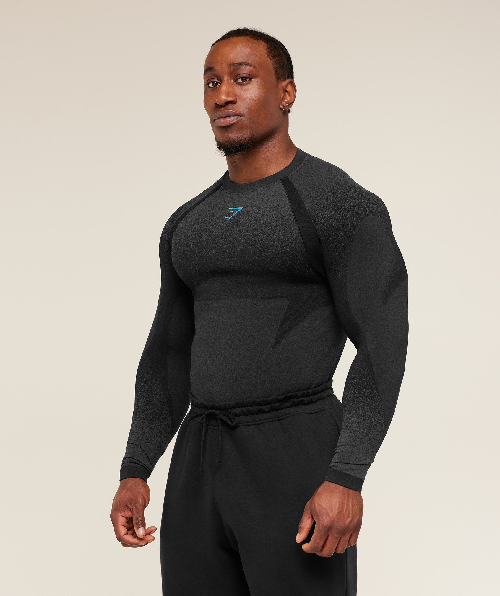 Gymshark Shadow Seamless Long Sleeve T-Shirt 'Black Brand Blue'
