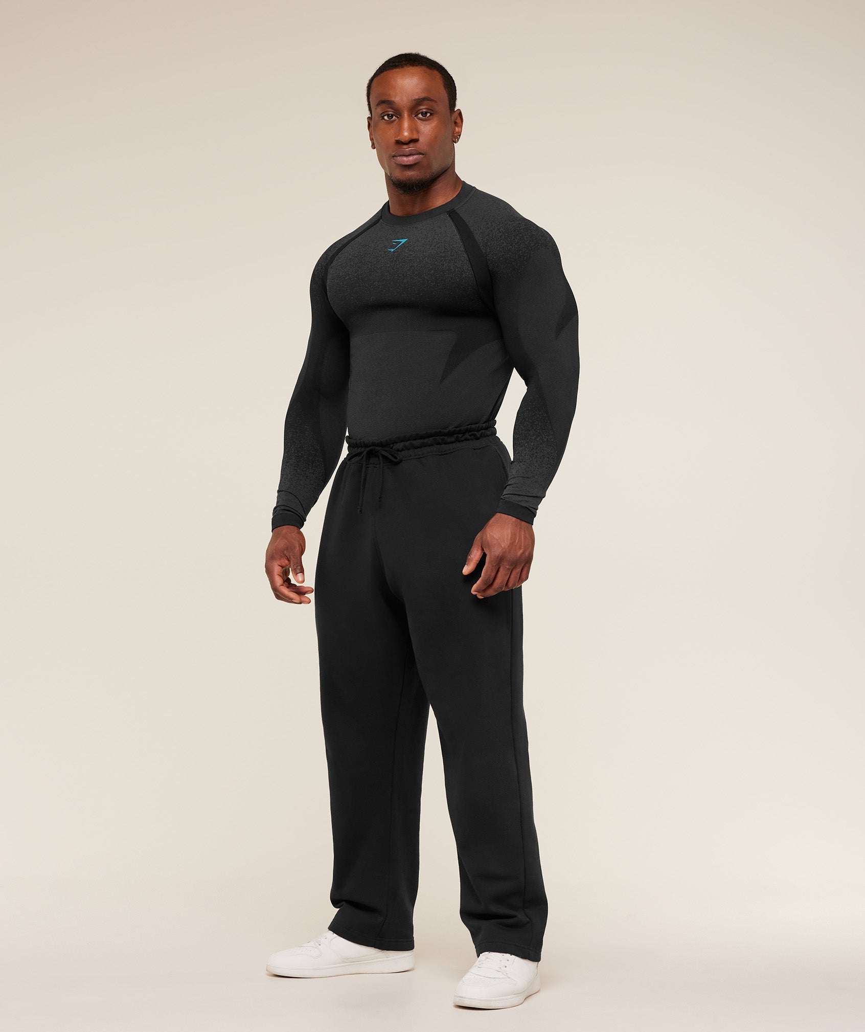 Gymshark Shadow Seamless Long Sleeve T-Shirt 'Black Brand Blue'