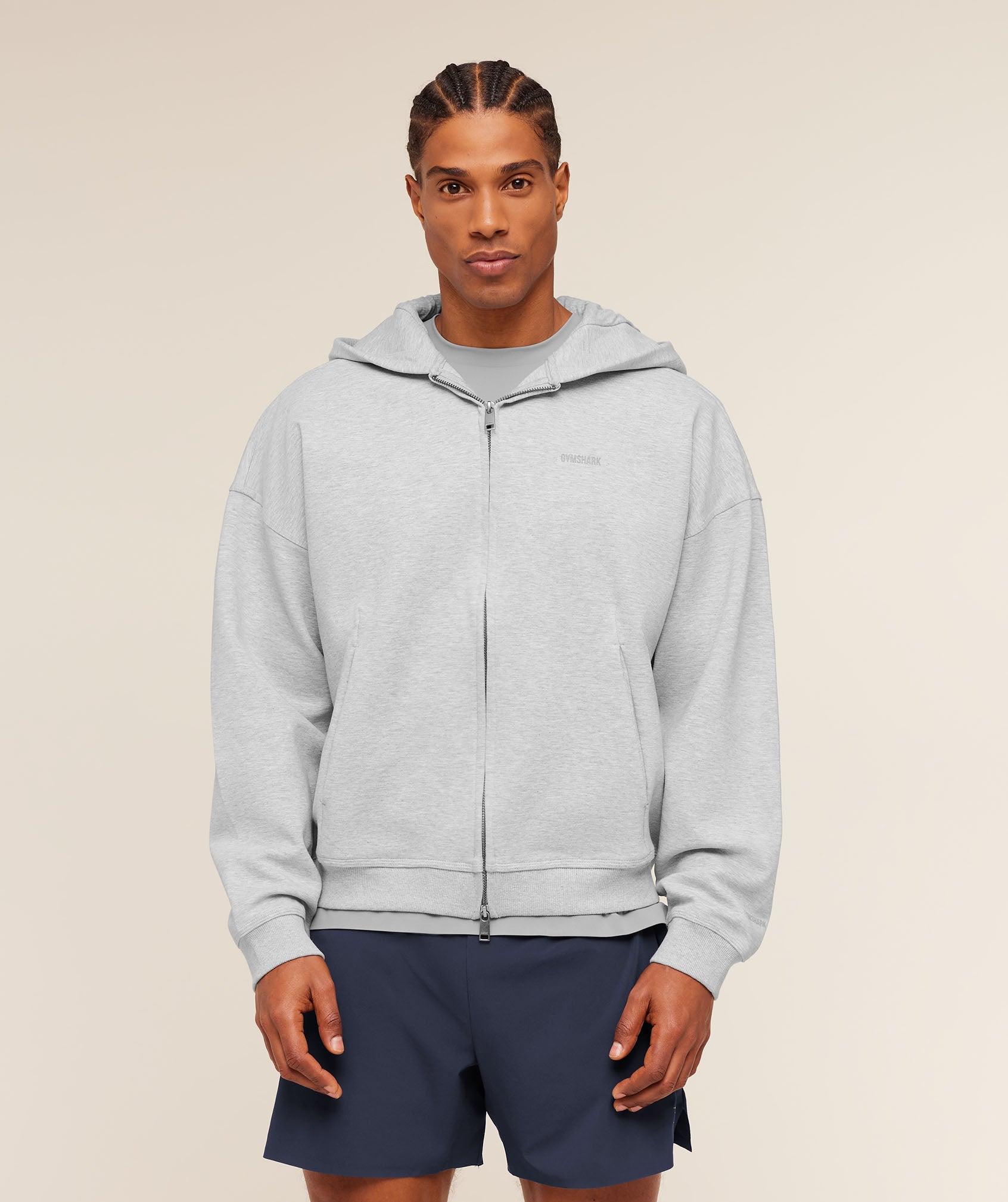 Gymshark Evolve Lightweight Zip Through Hoodie 'Bros Soft Grey Marl'