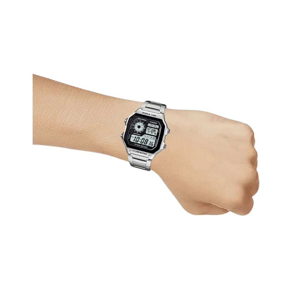 Casio Youth Unisex Black Dial Digital Stainless Steel Watch D099 - AE-1200WHD-1AVDF