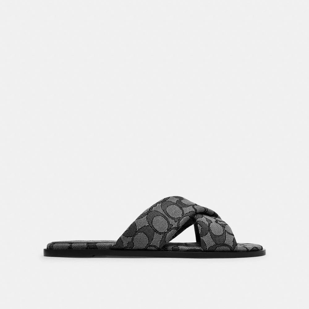 Coach Link Criss Cross Slide In Signature Jacquard Smoke Coal Black