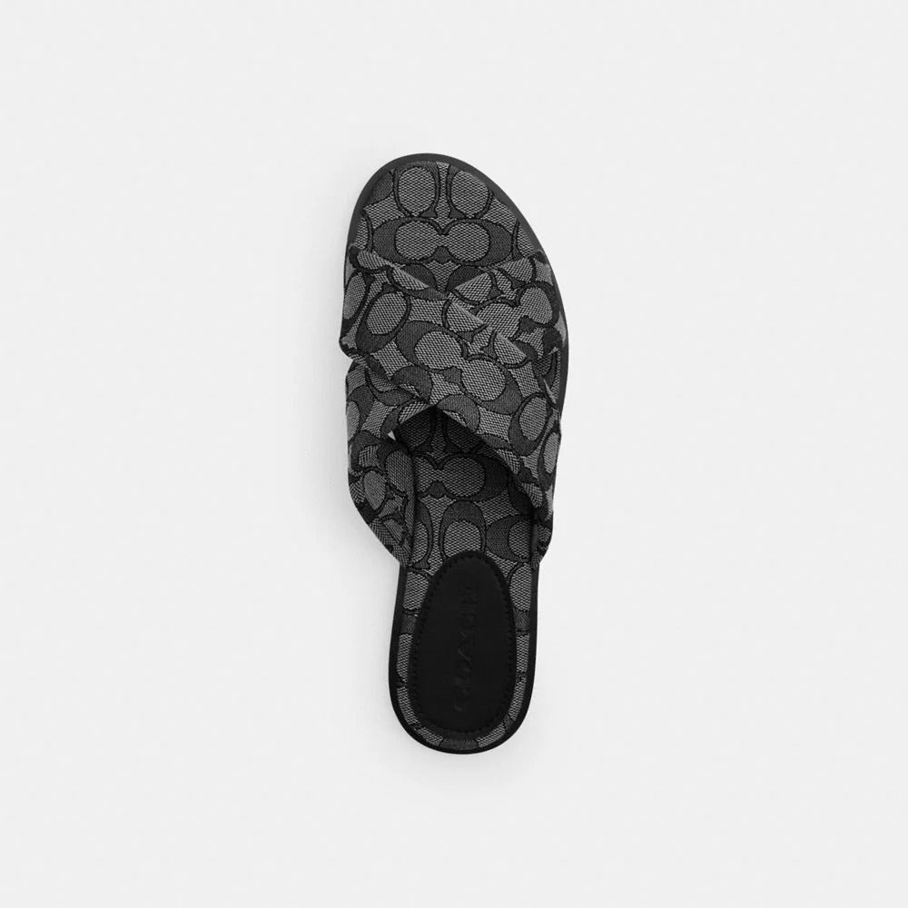 Coach Link Criss Cross Slide In Signature Jacquard Smoke Coal Black