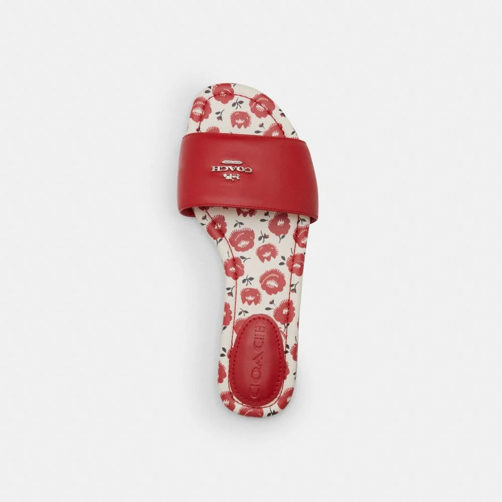 Coach Slide Sandal With Floral Print Bold Red