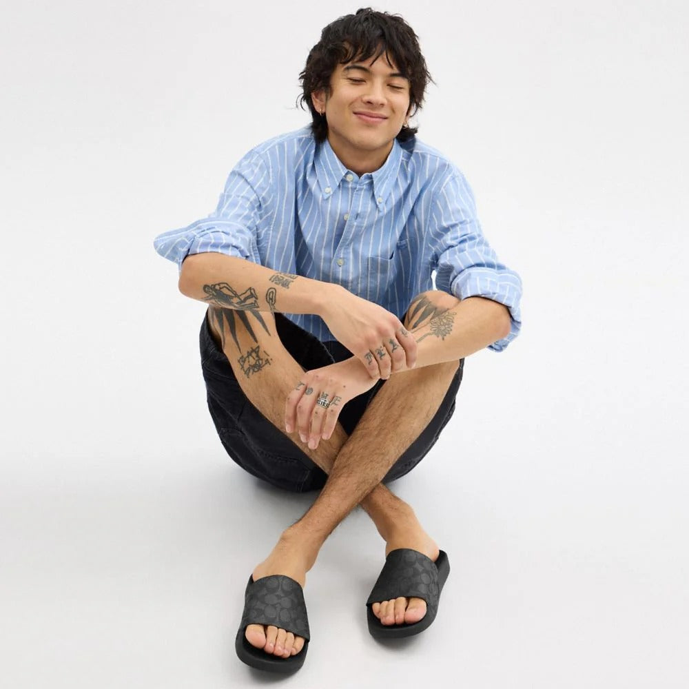 Coach Slide In Signature Canvas Charcoal Black