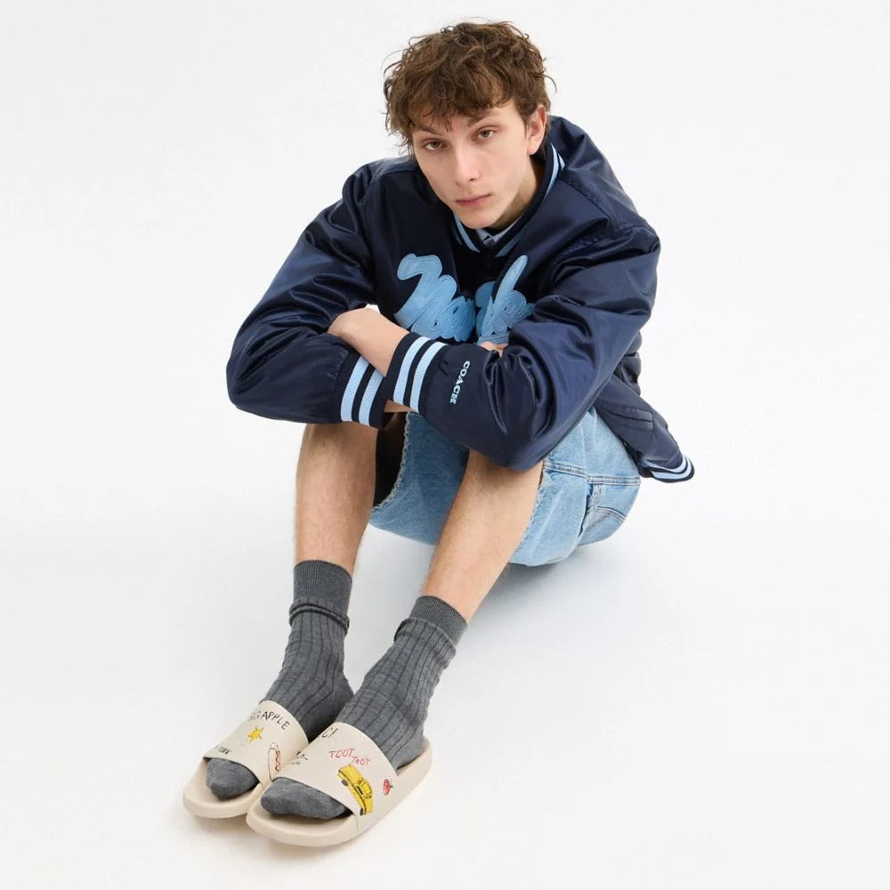 Coach Pool Slide With Sketch Print Chalk Multi