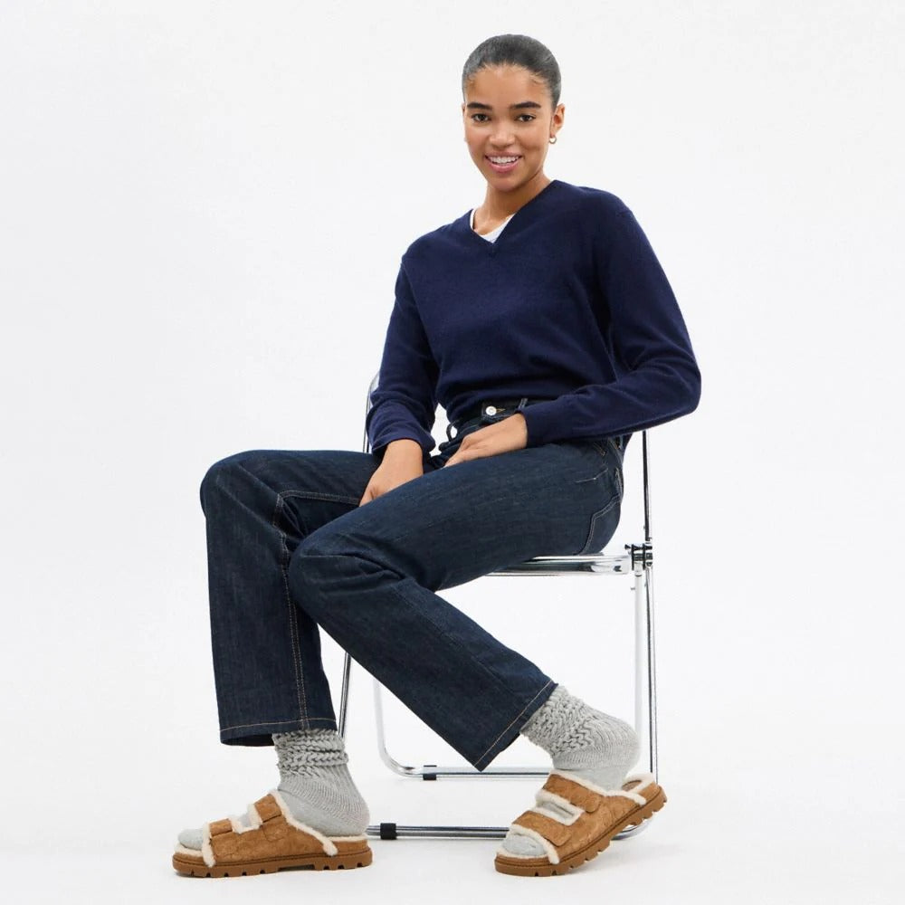 Coach Two Band Sport Slide In Signature Suede Tobacco