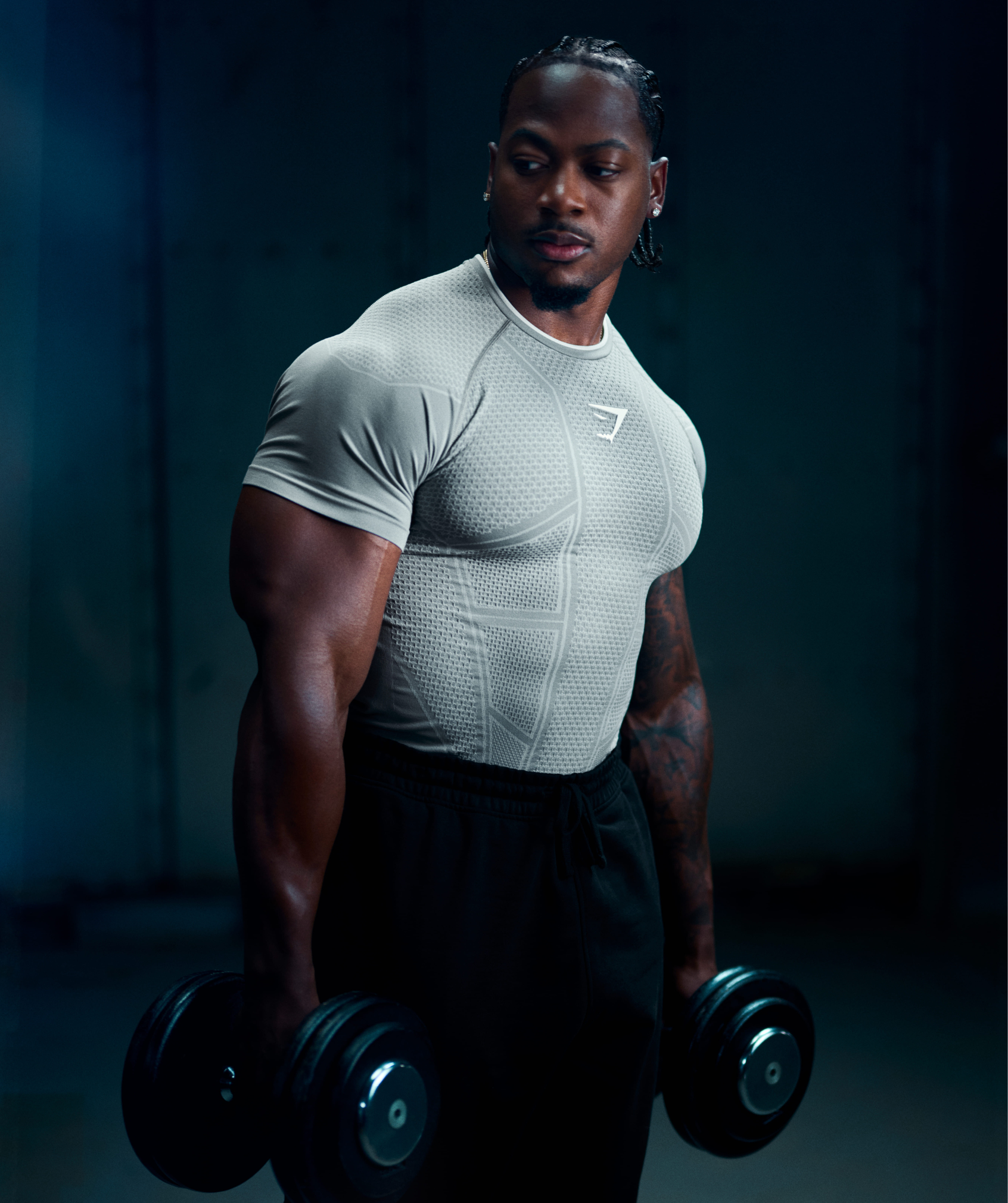 Gymshark Onyx V1 T-Shirt 'Smokey Grey Light Grey White'