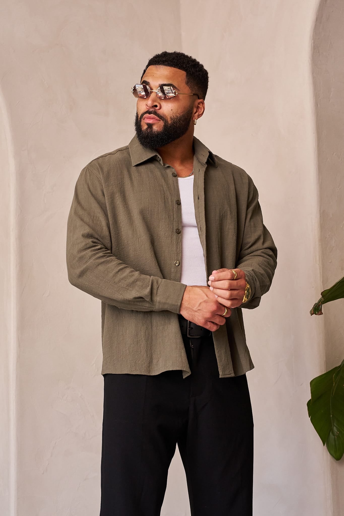 Young La 8095 - Cotton Linen Button-Ups 'Olive'