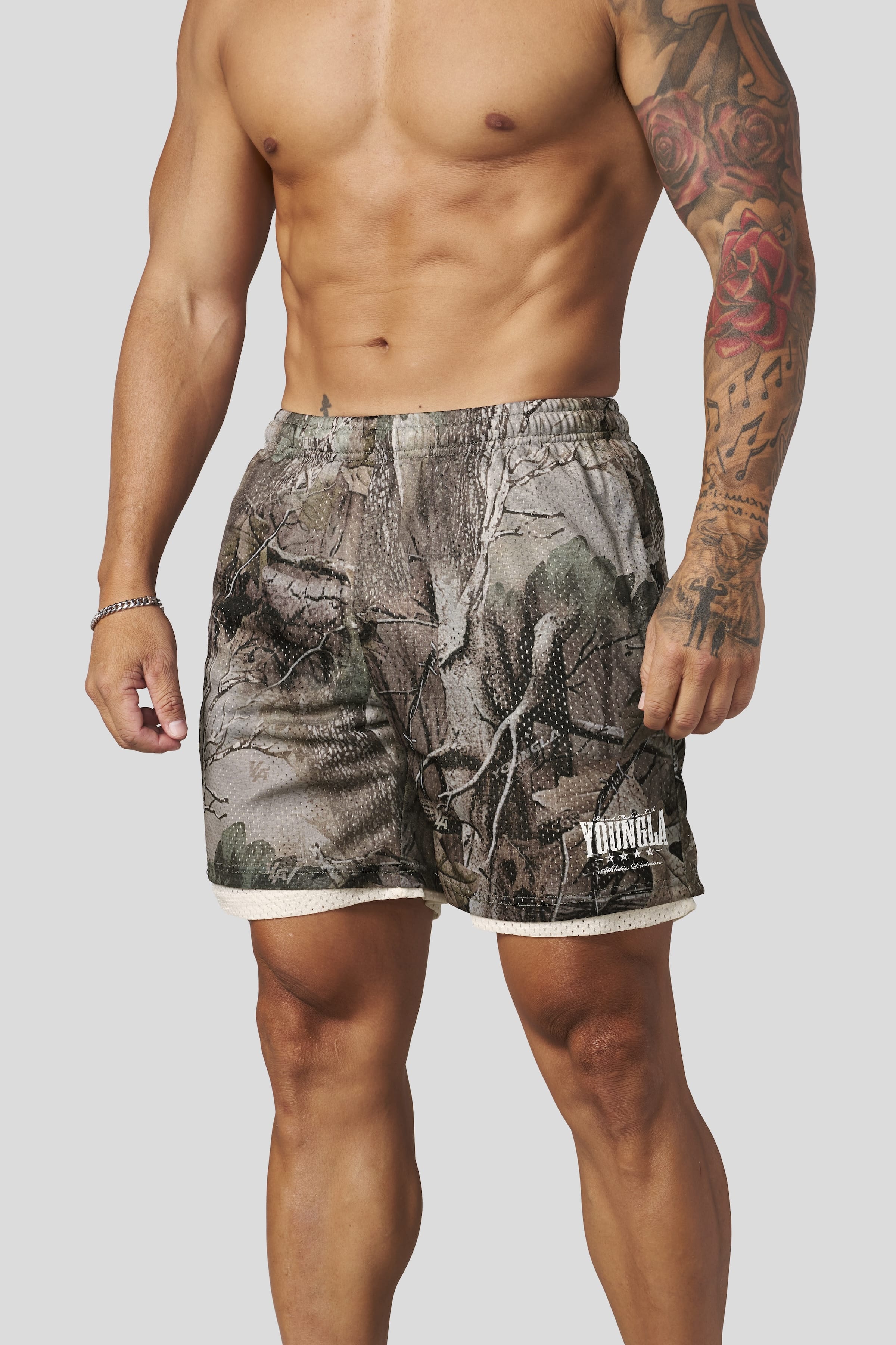 YoungLA 1092 - Double Mesh Shorts 'Beige Tree Camo'