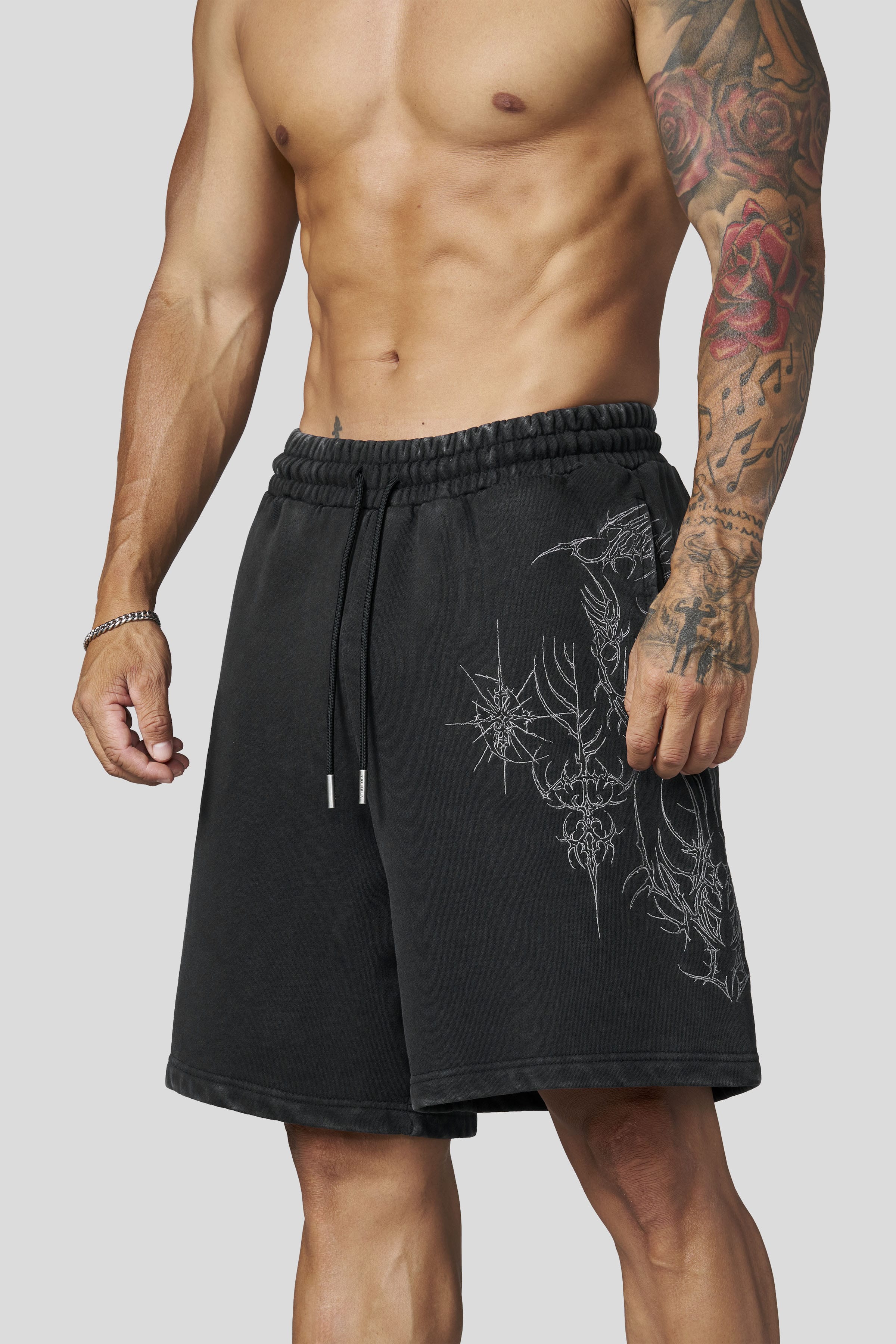 YoungLA 1093 - Cyberpunk Fleece Shorts 'Black Wash'