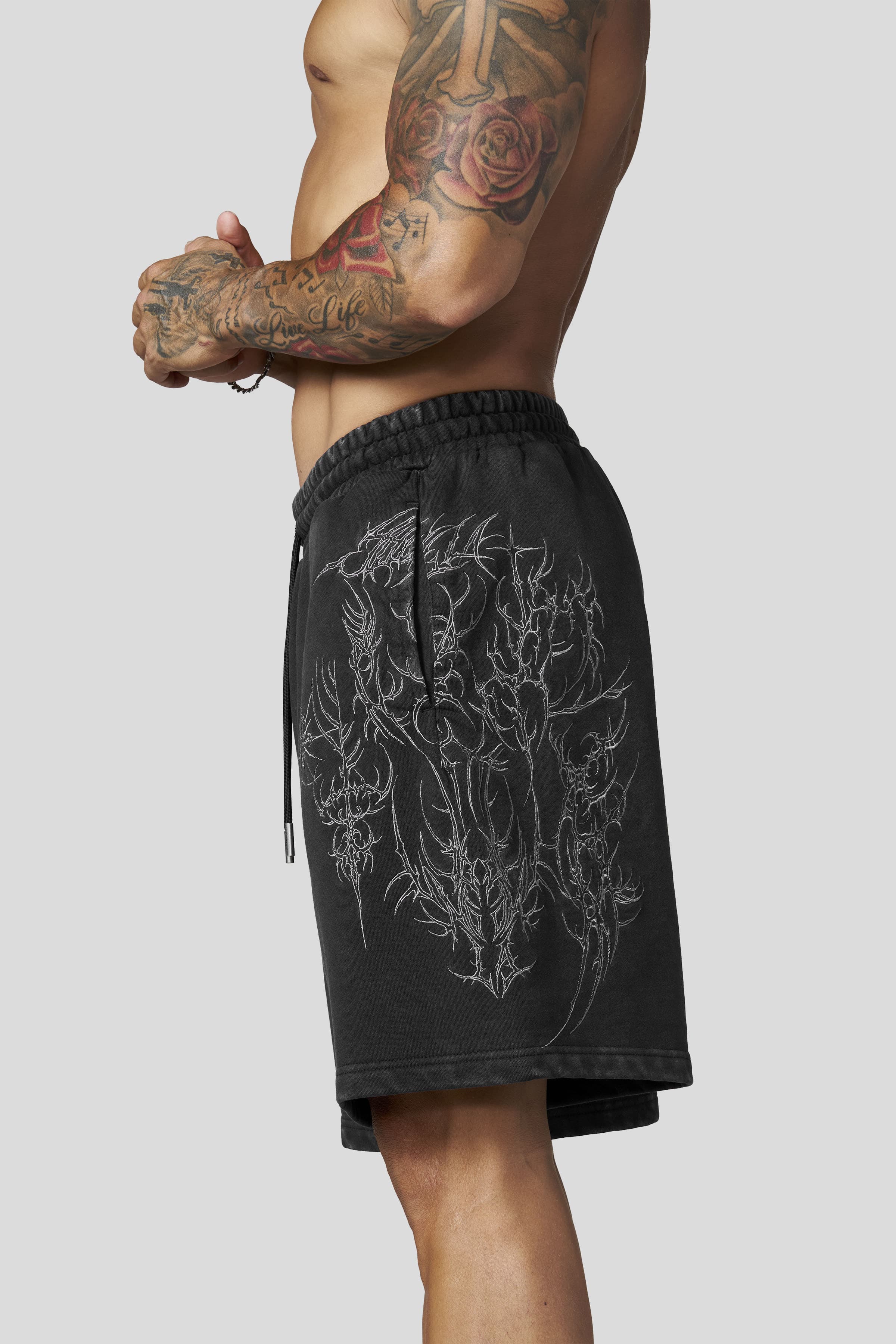 YoungLA 1093 - Cyberpunk Fleece Shorts 'Black Wash'