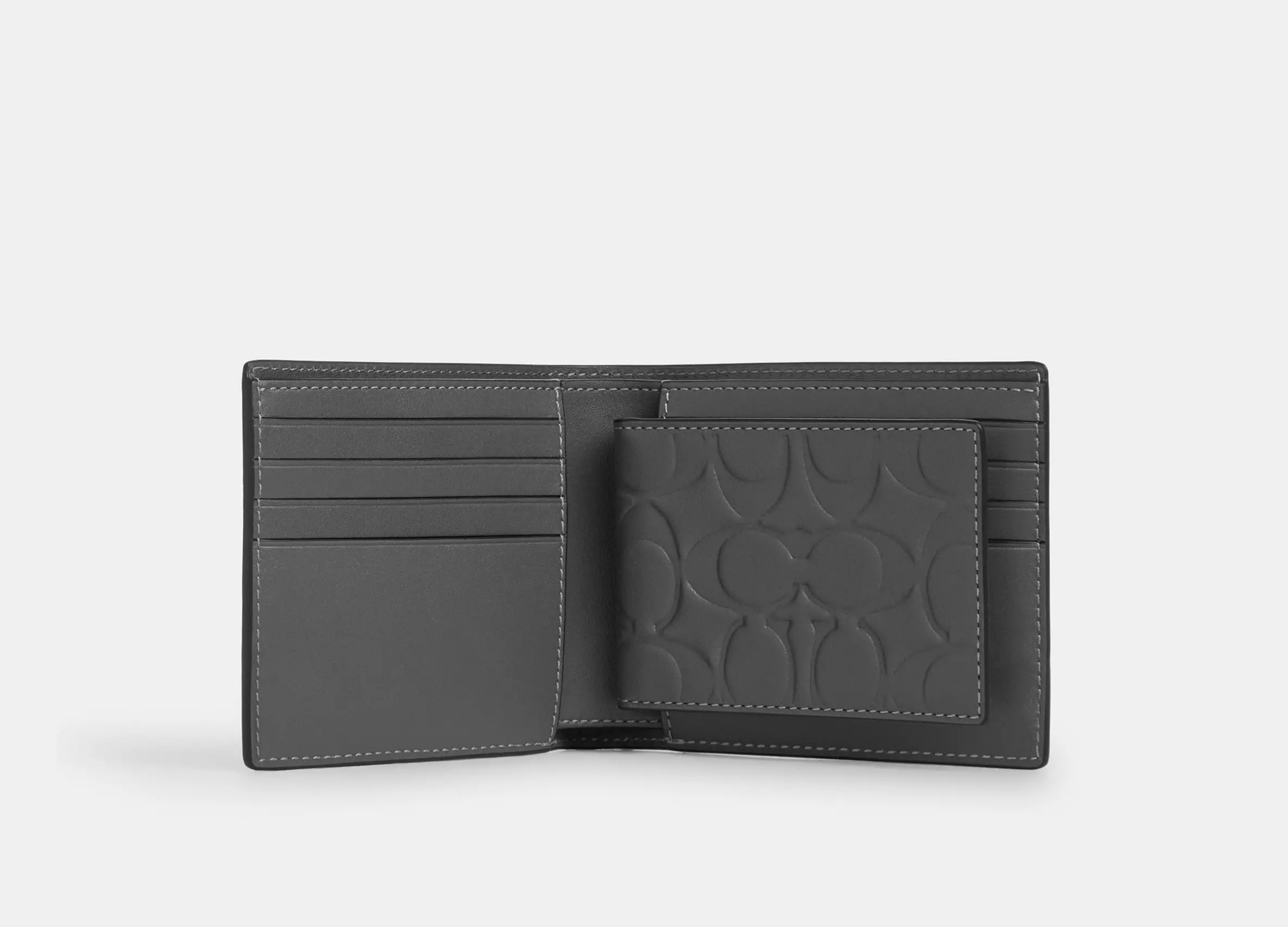 Coach 3 In 1 Wallet In Signature Canvas - Embossed Leather/Charcoal