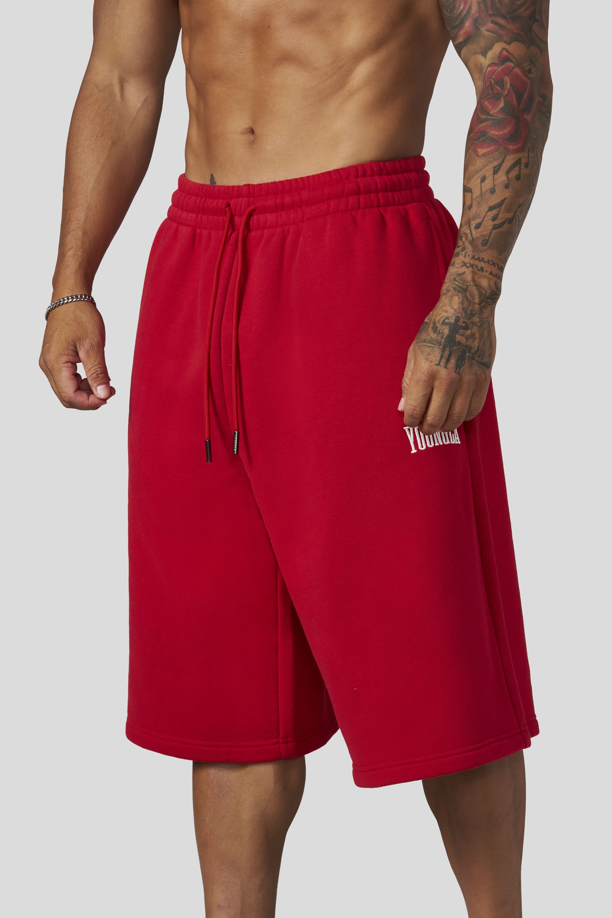 YoungLA 1107 - Extra Long Baggy Shorts 'Red'