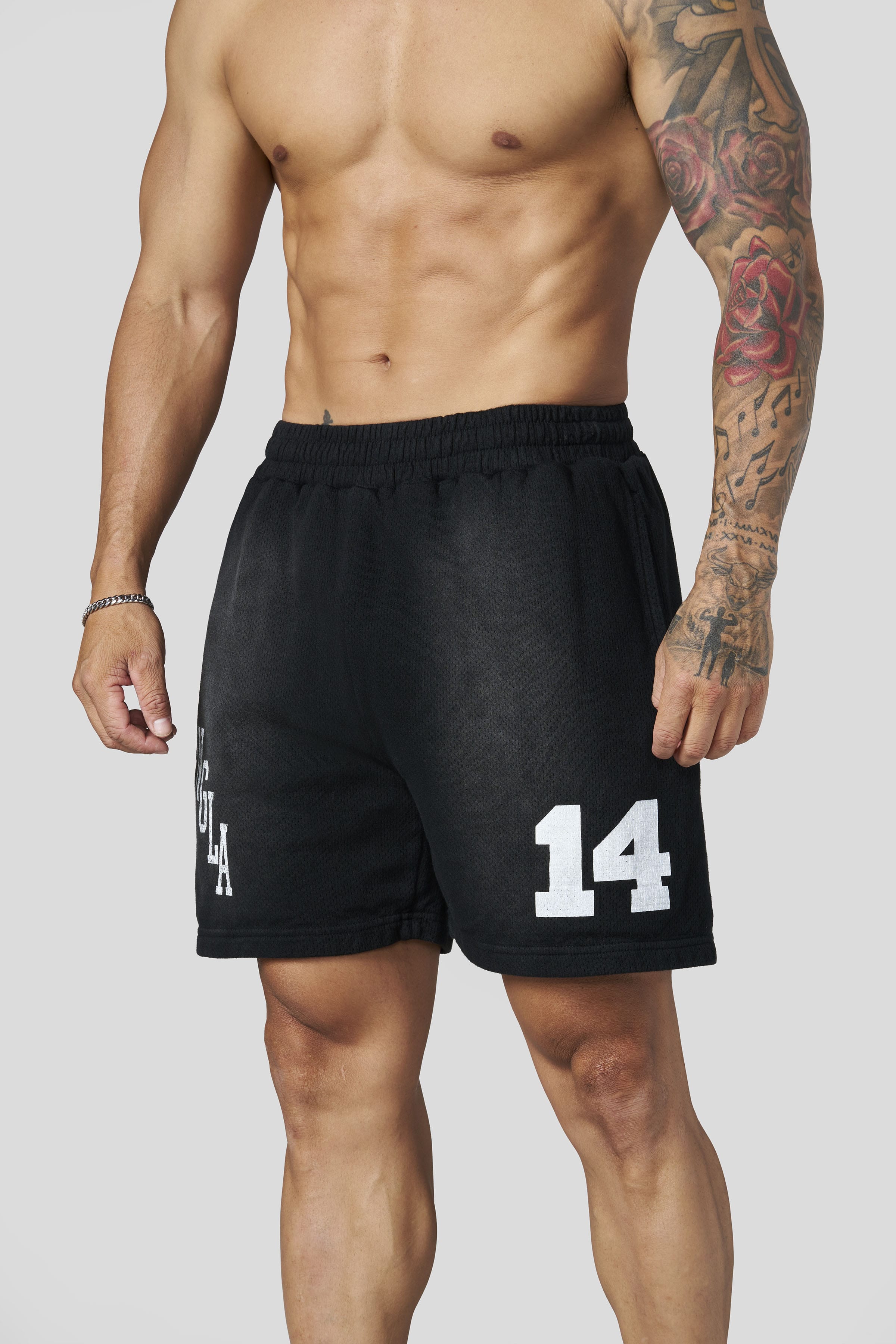 YoungLA 1123 - Golden Era Cotton Mesh Shorts 'Black Wash'