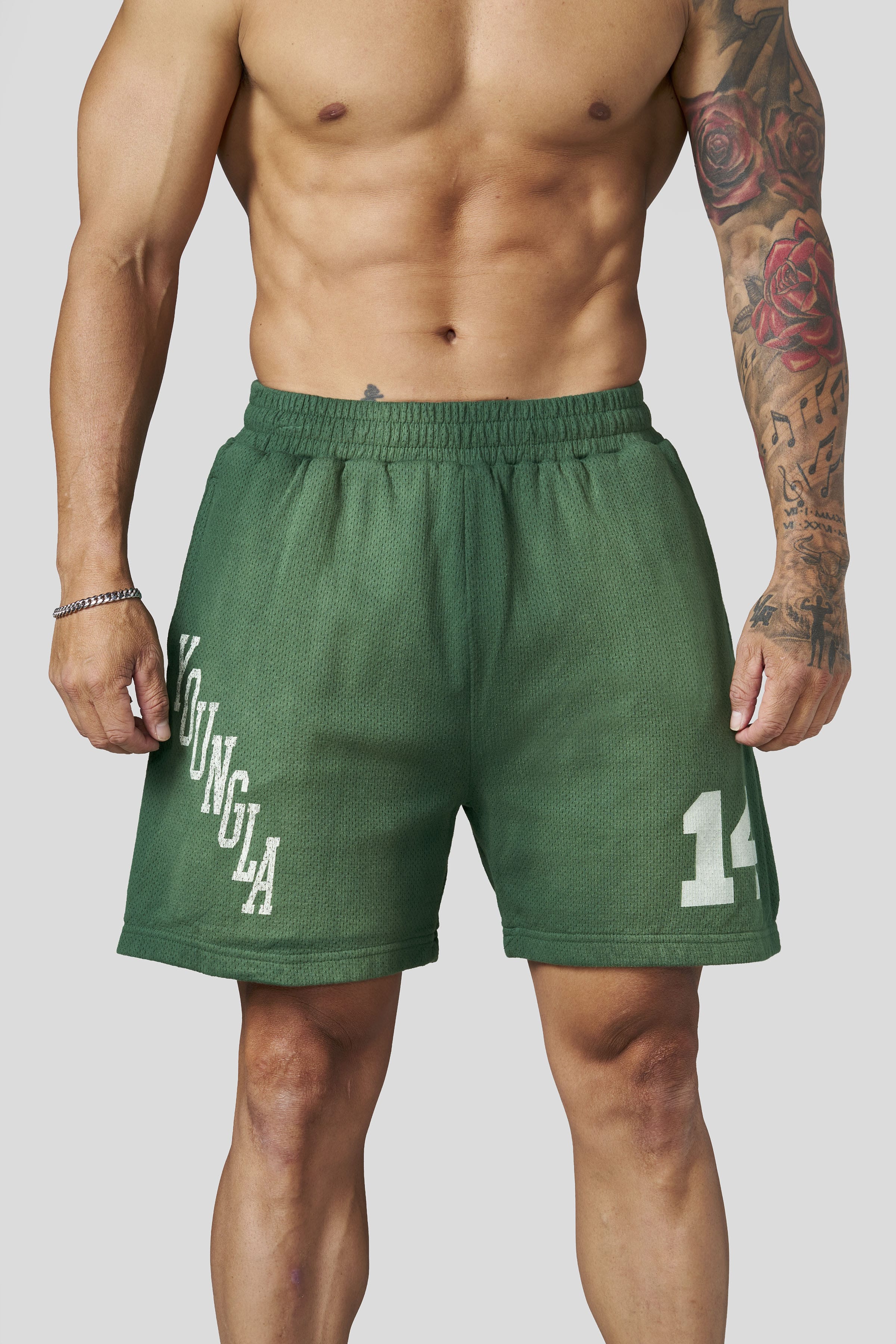 YoungLA 1123 - Golden Era Cotton Mesh Shorts 'Green Wash'
