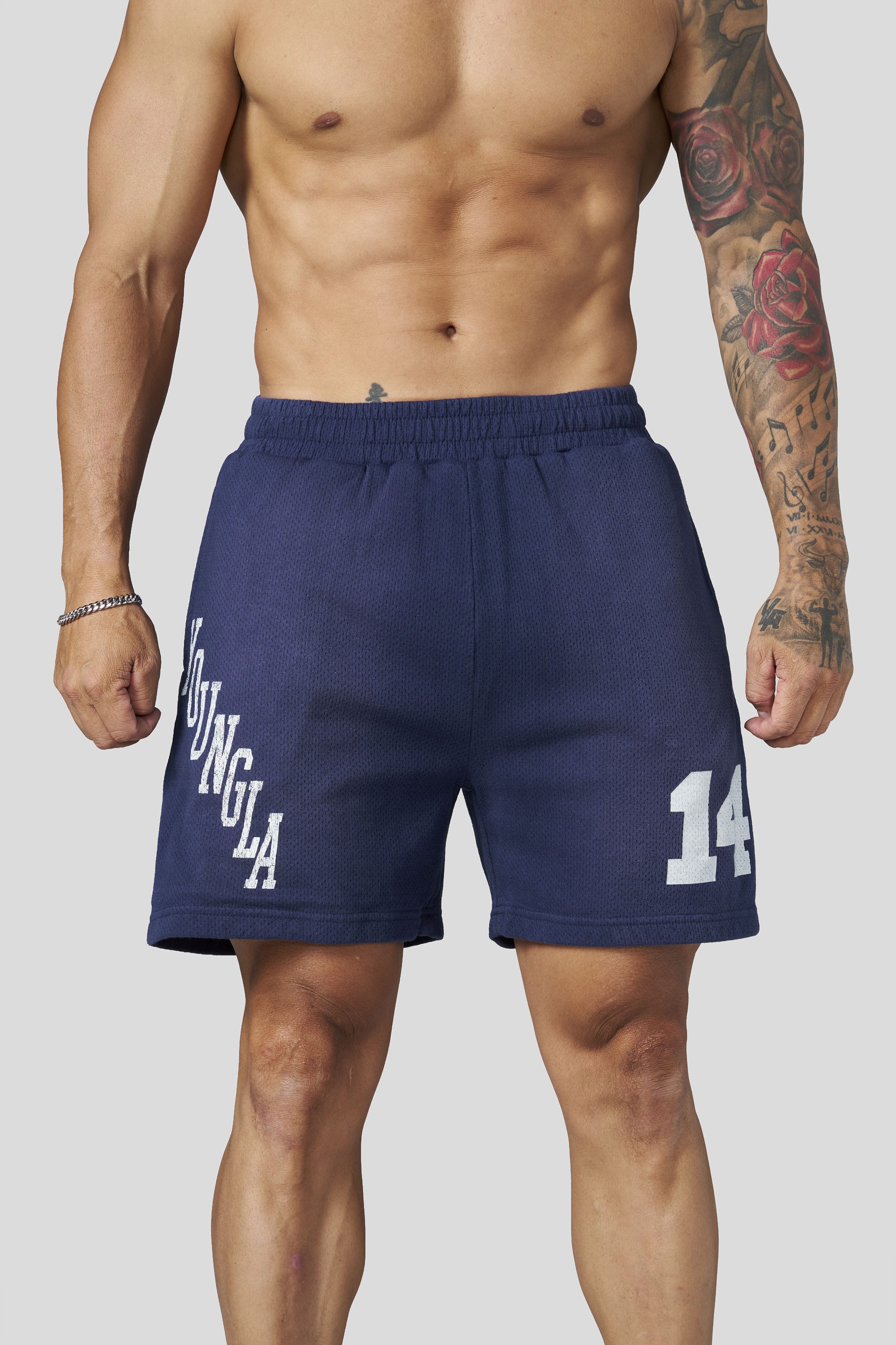 YoungLA 1123 - Golden Era Cotton Mesh Shorts 'Navy Wash'