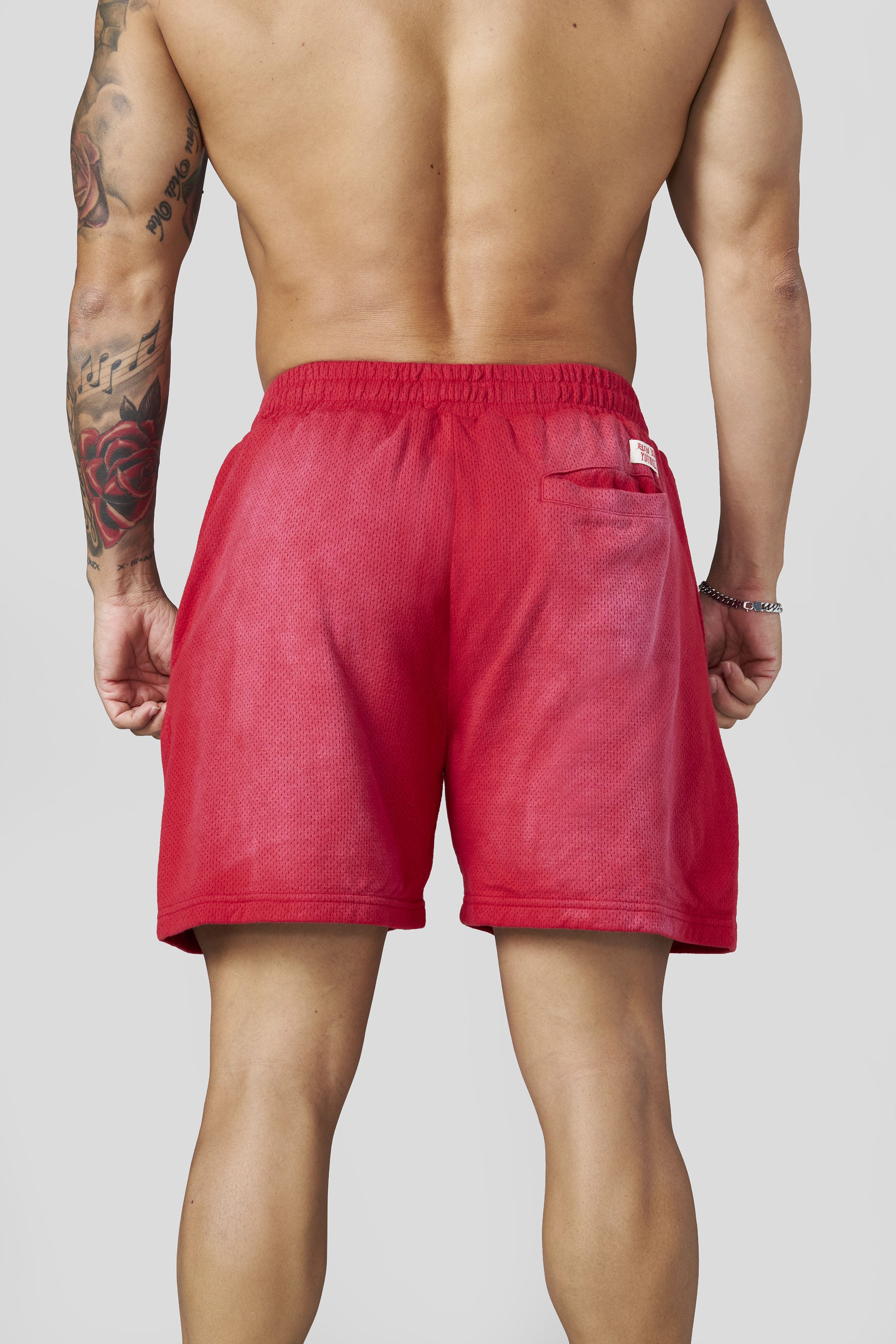 YoungLA 1123 - Golden Era Cotton Mesh Shorts 'Red Wash'