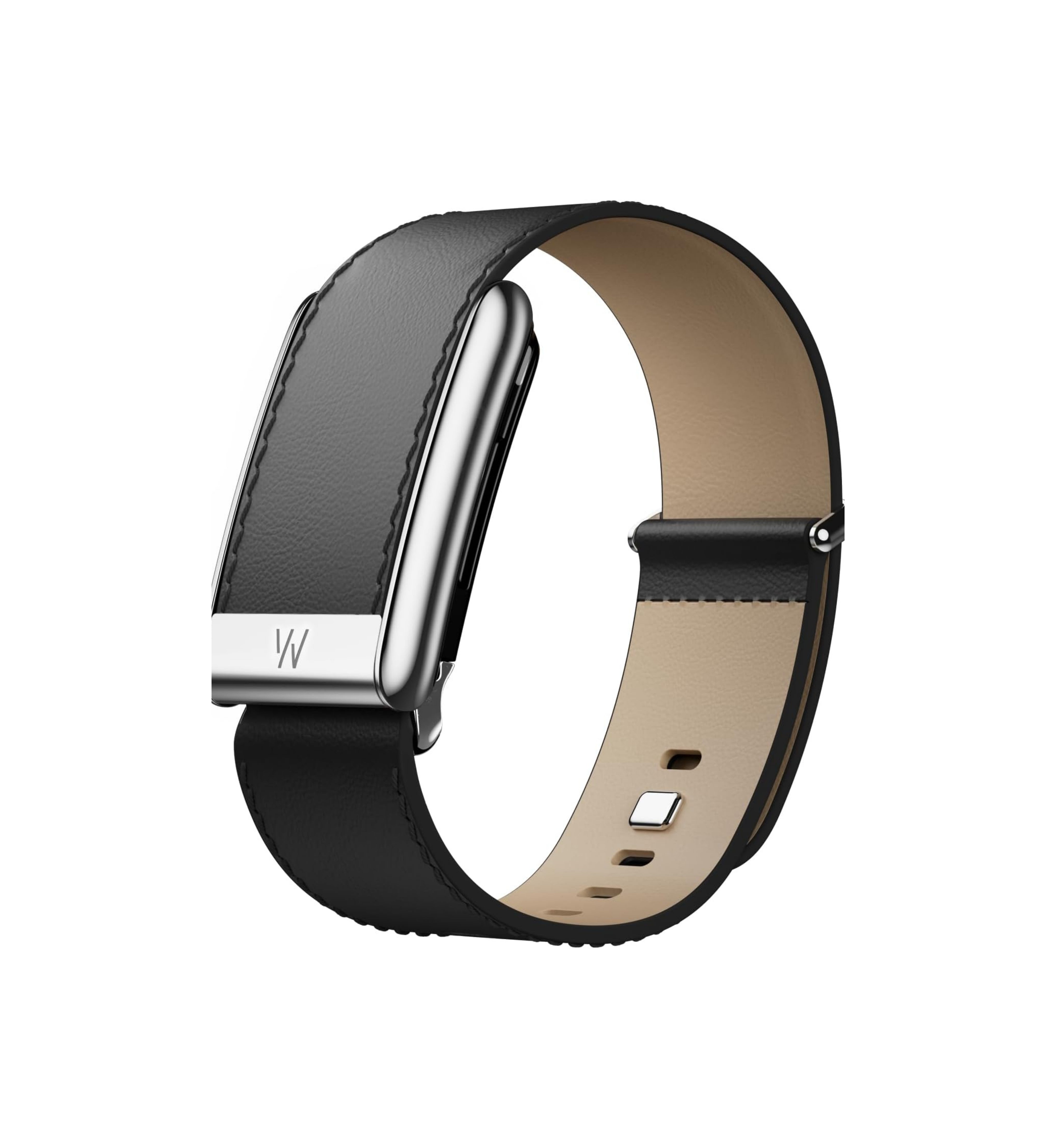 WHOOP 5.0 LeatherLuxe Band 'Black/Cream with Titanium - Straight' (Band Only)