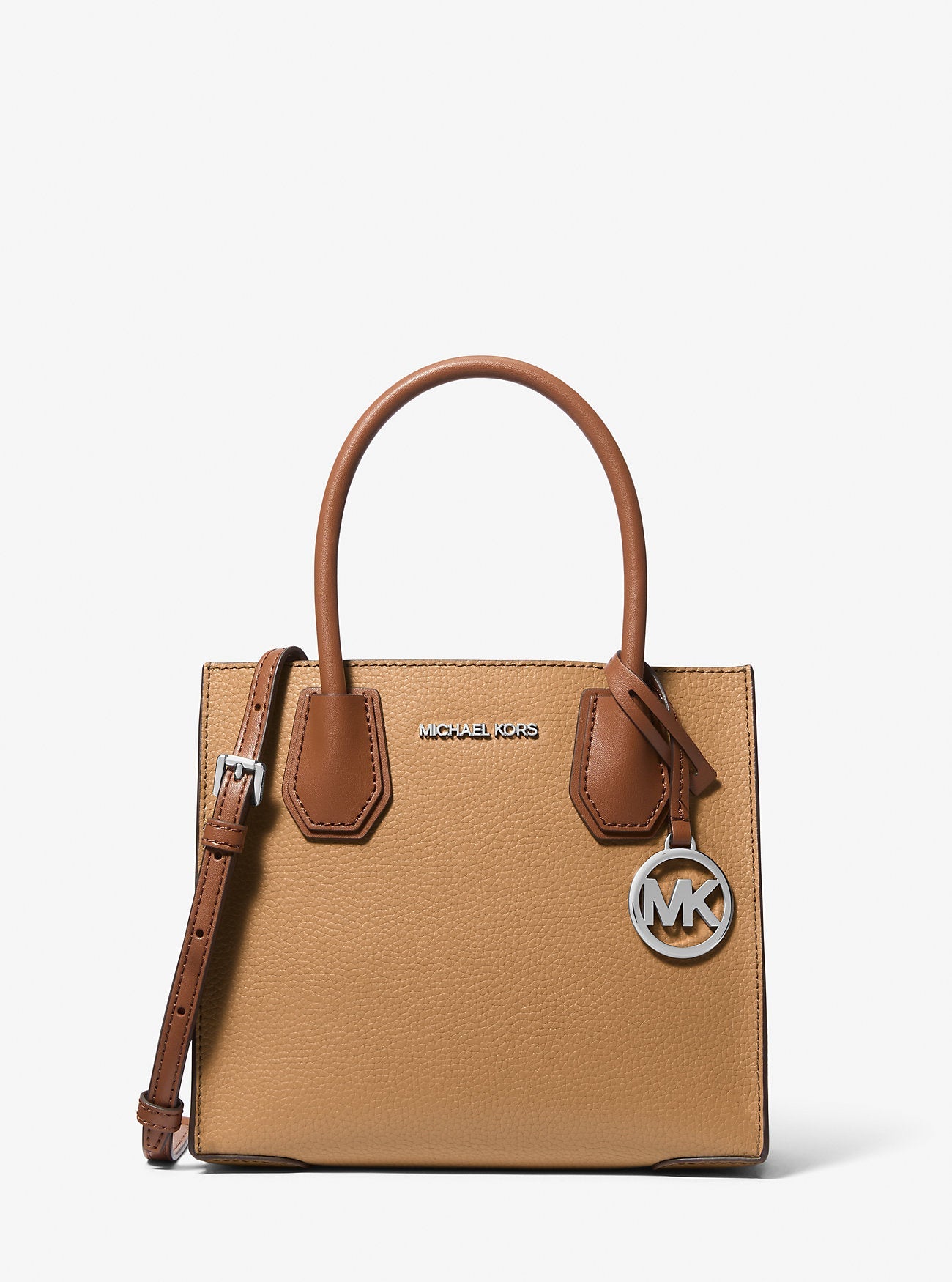 Michael Kors Mercer Medium Pebbled Leather Crossbody Bag Peanut Multi
