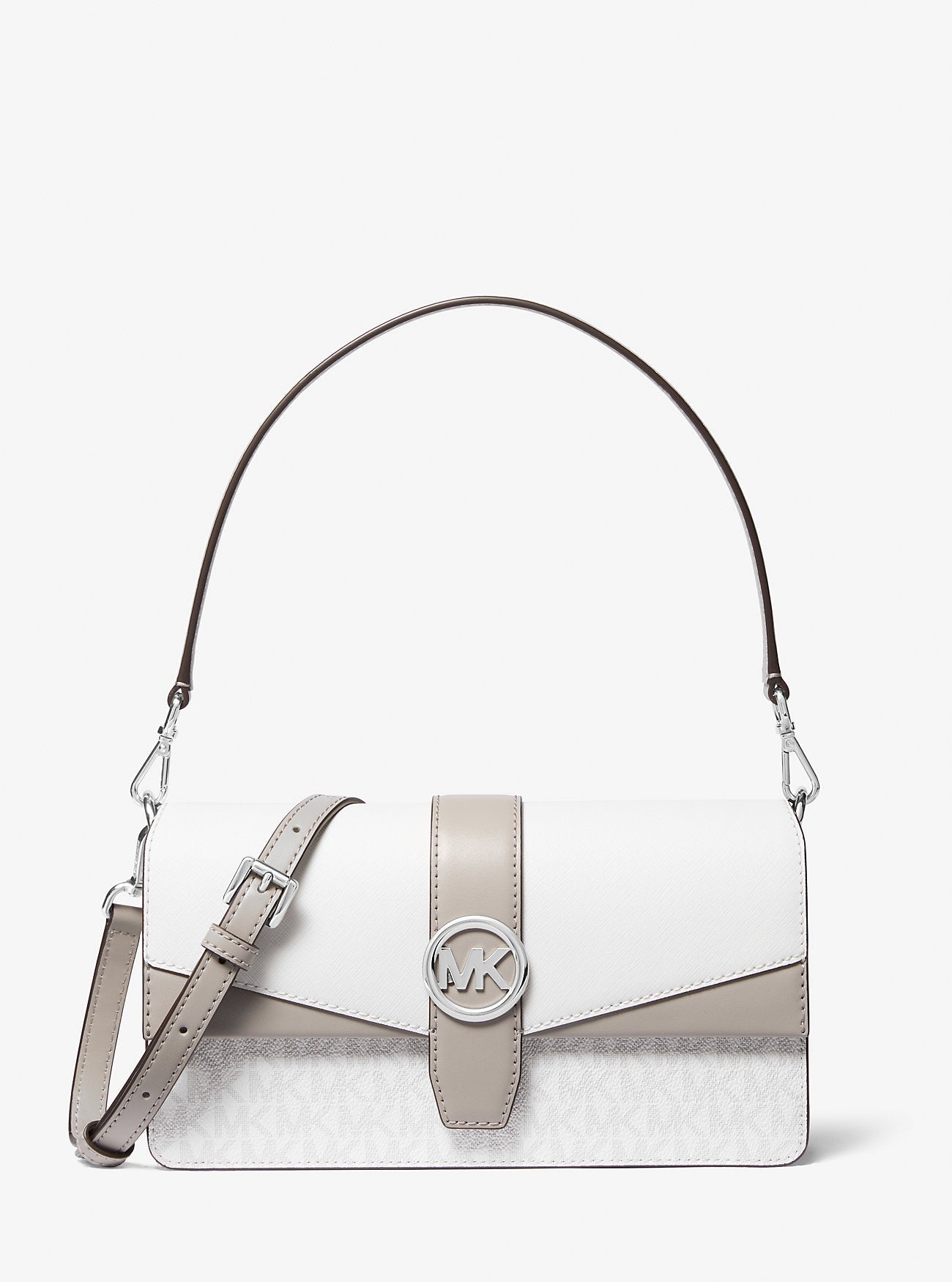 Michael Kors Greenwich Medium Signature Logo Convertible Shoulder Bag Optic White