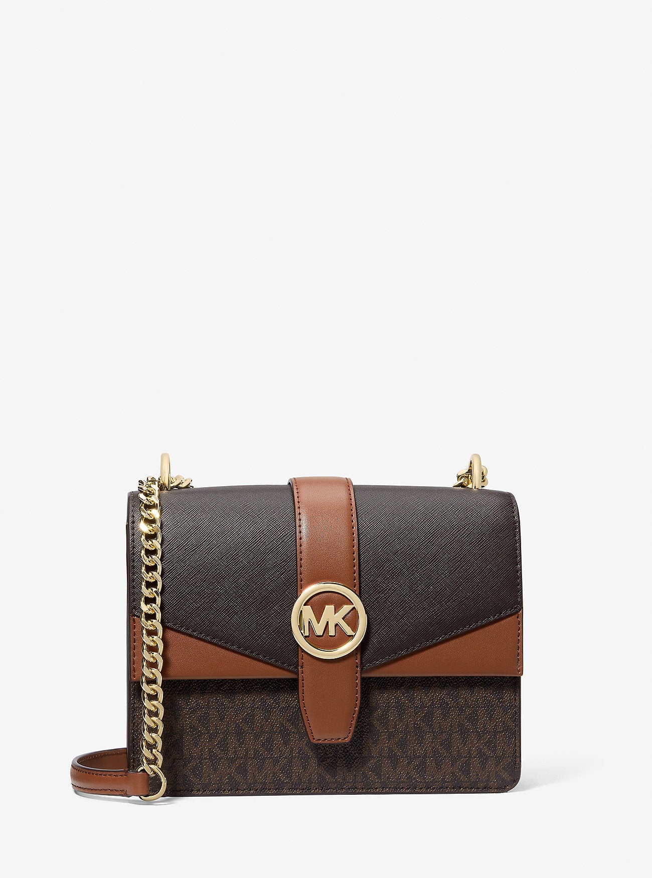 Michael Kors Greenwich Small Color-Block Signature Logo Crossbody Bag Brown Multi