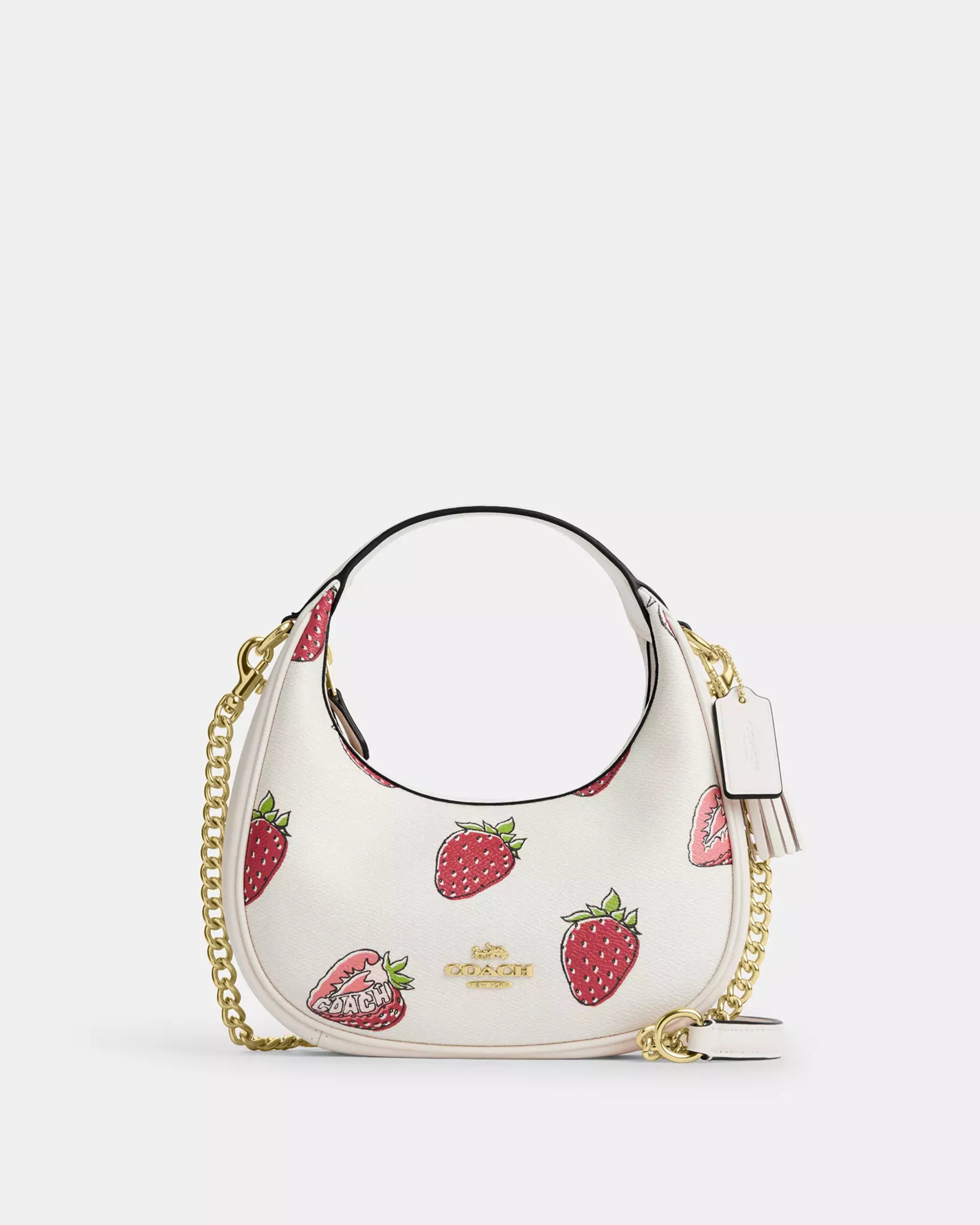 Coach Carmen Mini Crossbody Bag With Strawberry Print 'Gold/Chalk Multi'