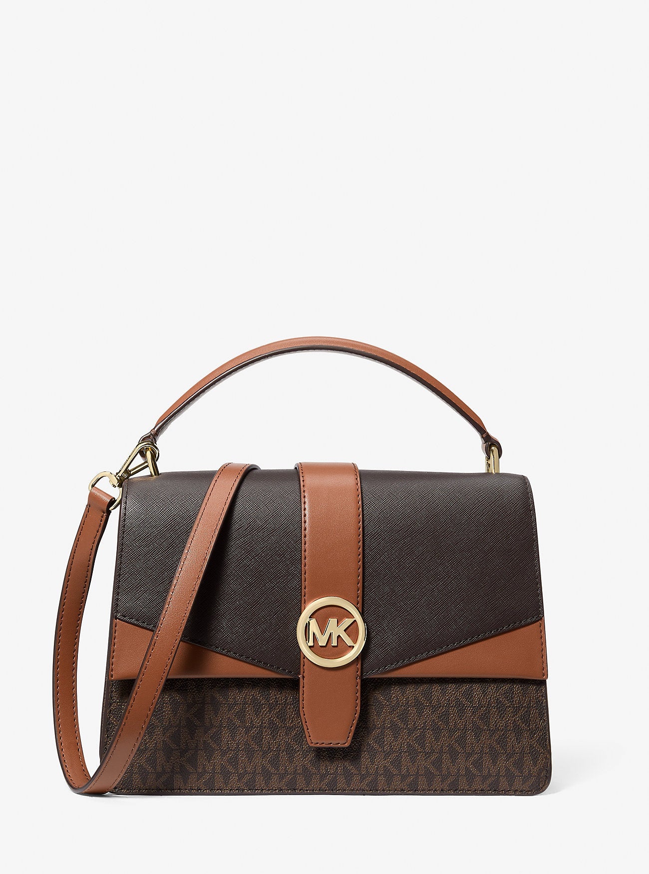 Michael Kors Greenwich Medium Signature Logo Satchel Brown