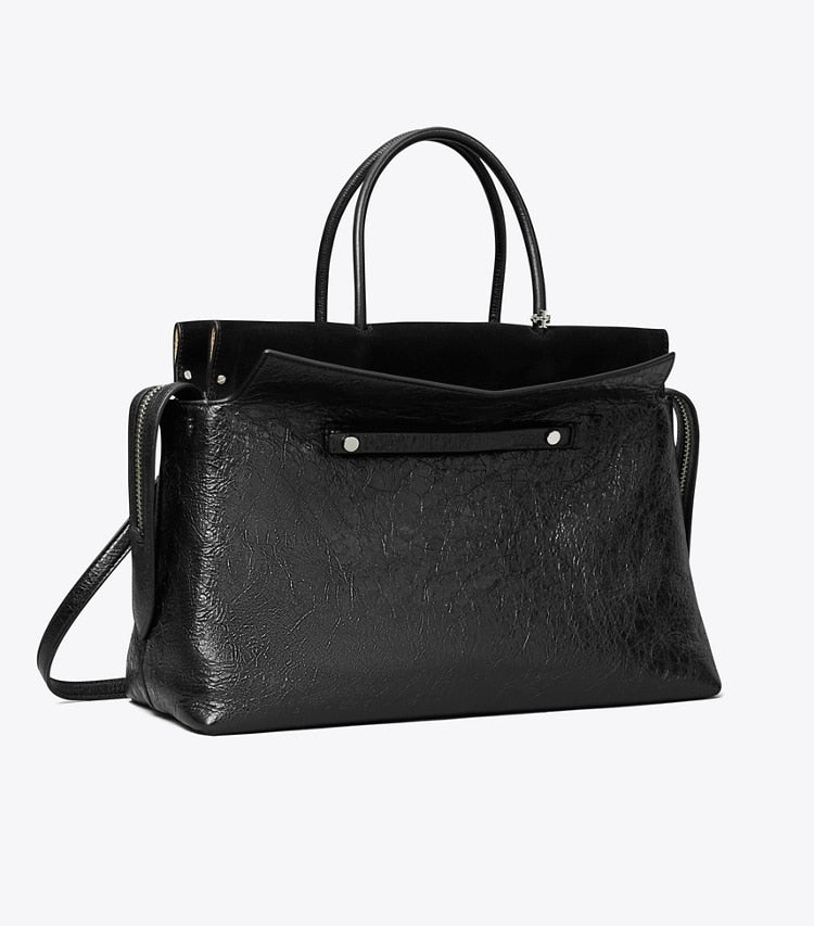 Tory Burch Large Mercer Distressed Satchel Black