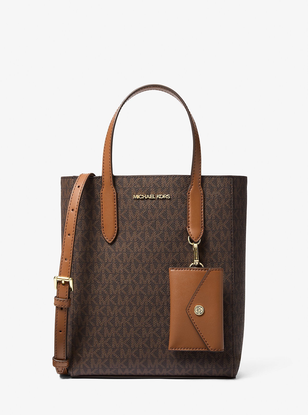 Michael Kors Vincent Small Signature Logo Convertible Tote Bag with Card Case Brown