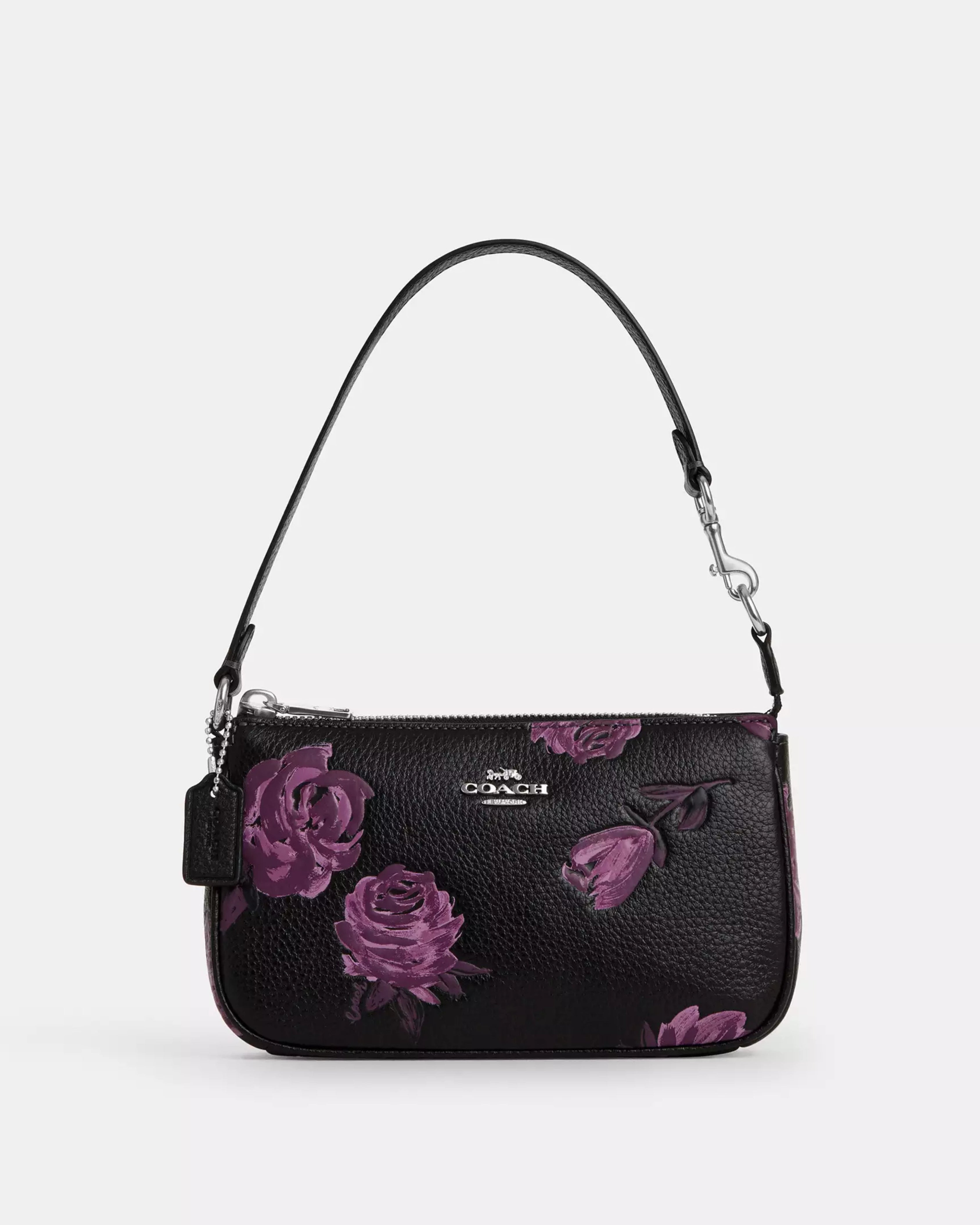 Coach Nolita 19 With Floral Print 'Pebbled Leather/Sv/Black/Purple'