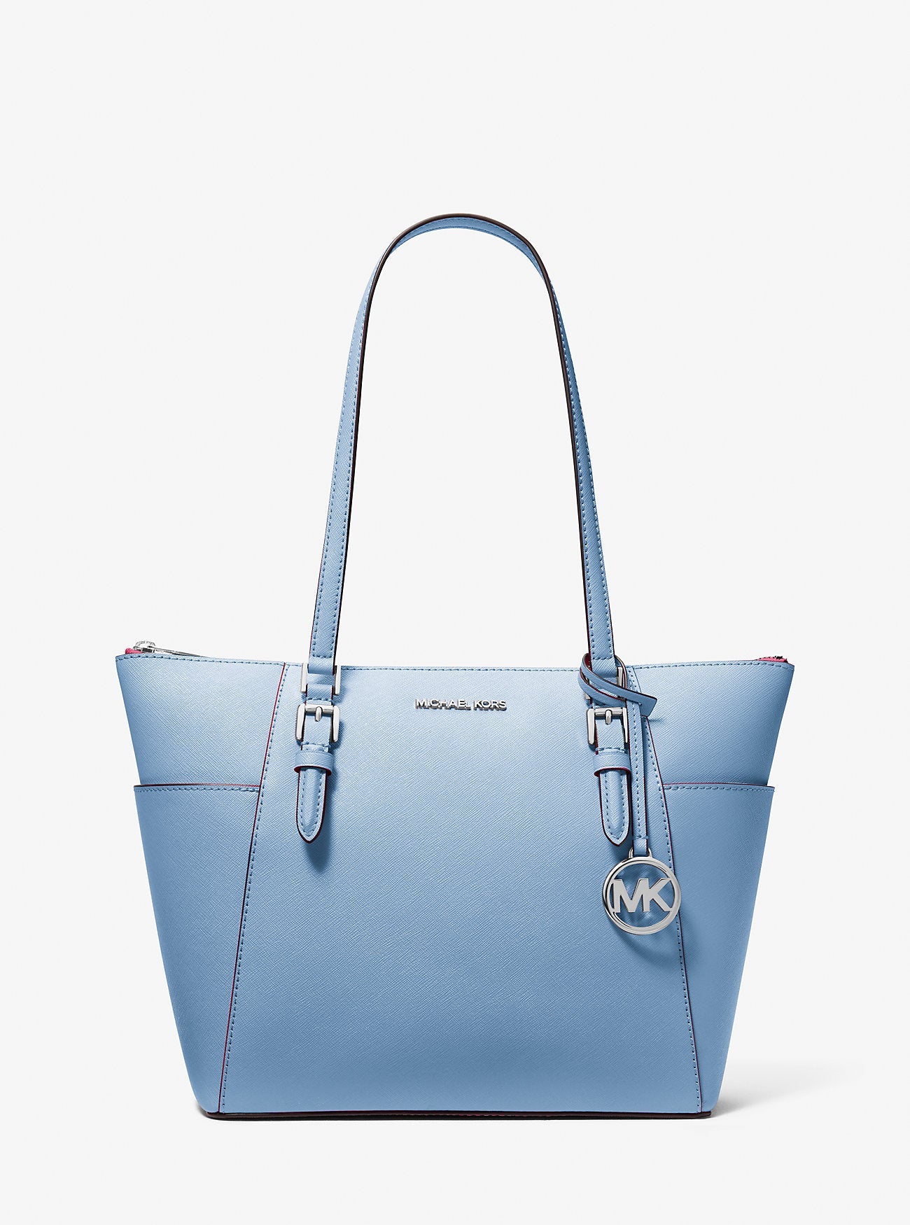 Michael Kors Charlotte Large Saffiano Leather Top-Zip Tote Bag Light Sky
