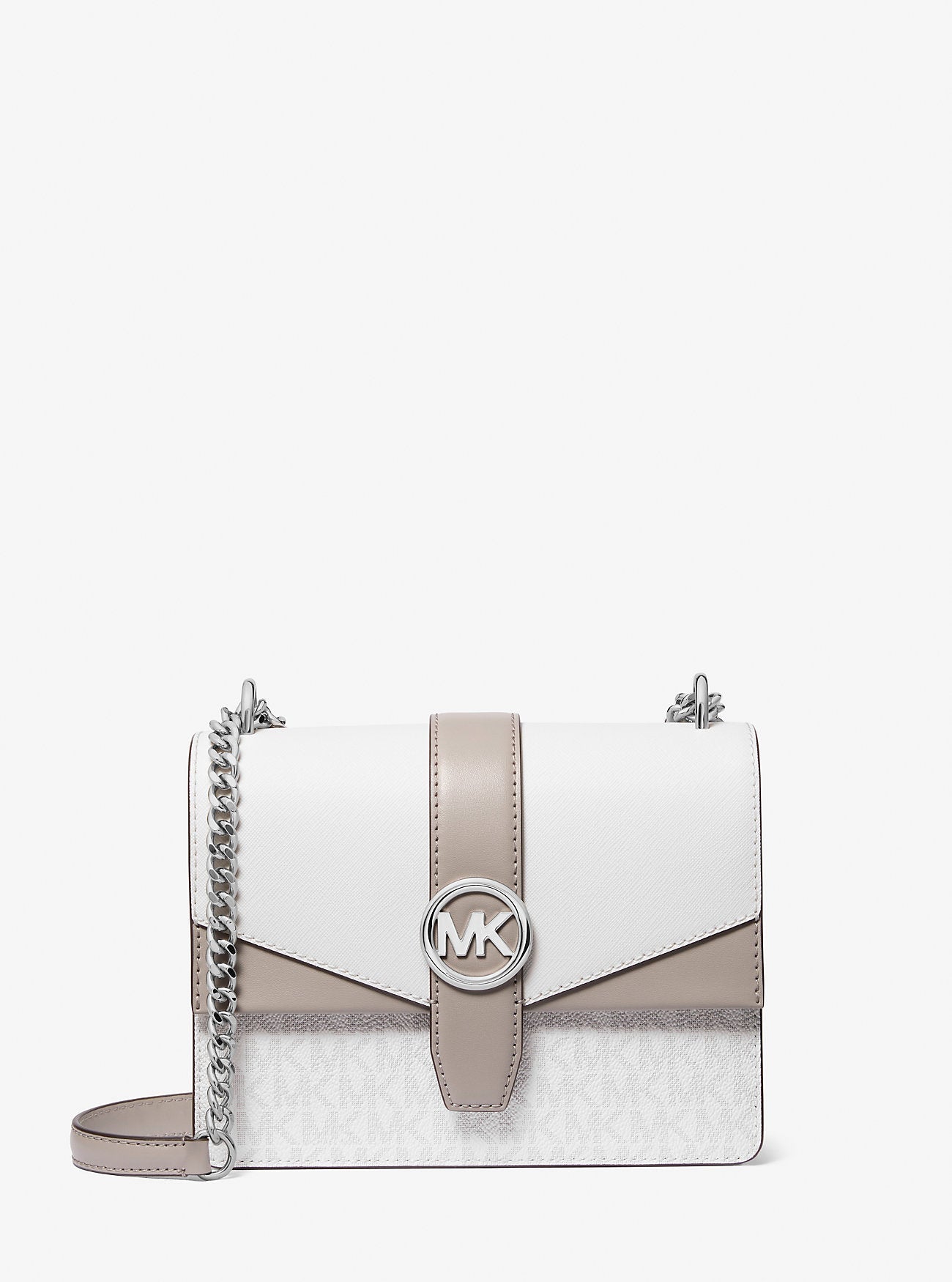 Michael Kors Greenwich Small Color-Block Signature Logo Crossbody Bag Optic White