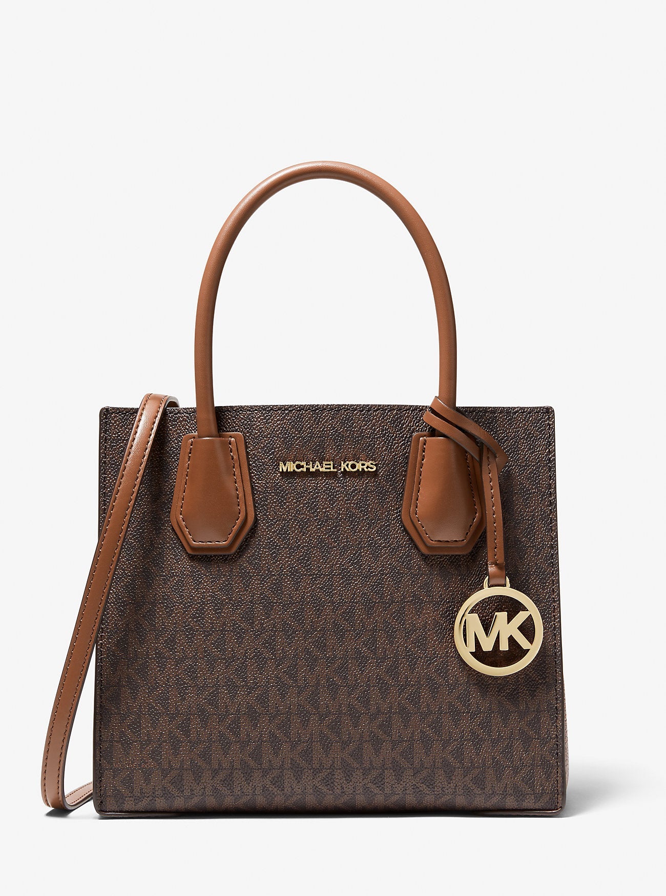 Michael Kors Mercer Medium Logo and Leather Accordion Crossbody Bag Brown